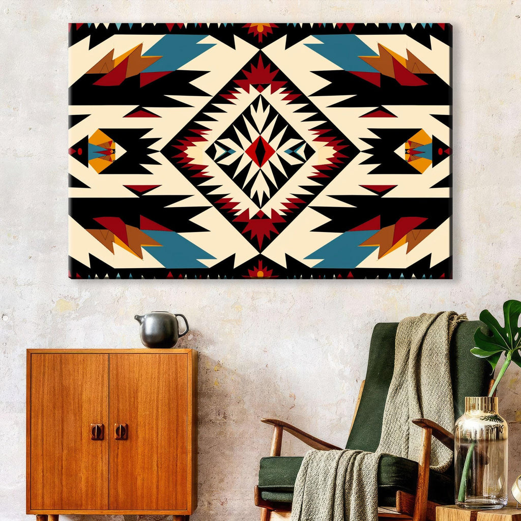 Native American Wall Decor - Extra Large Gallery Wrapped Canvas with Tribal Pattern Art