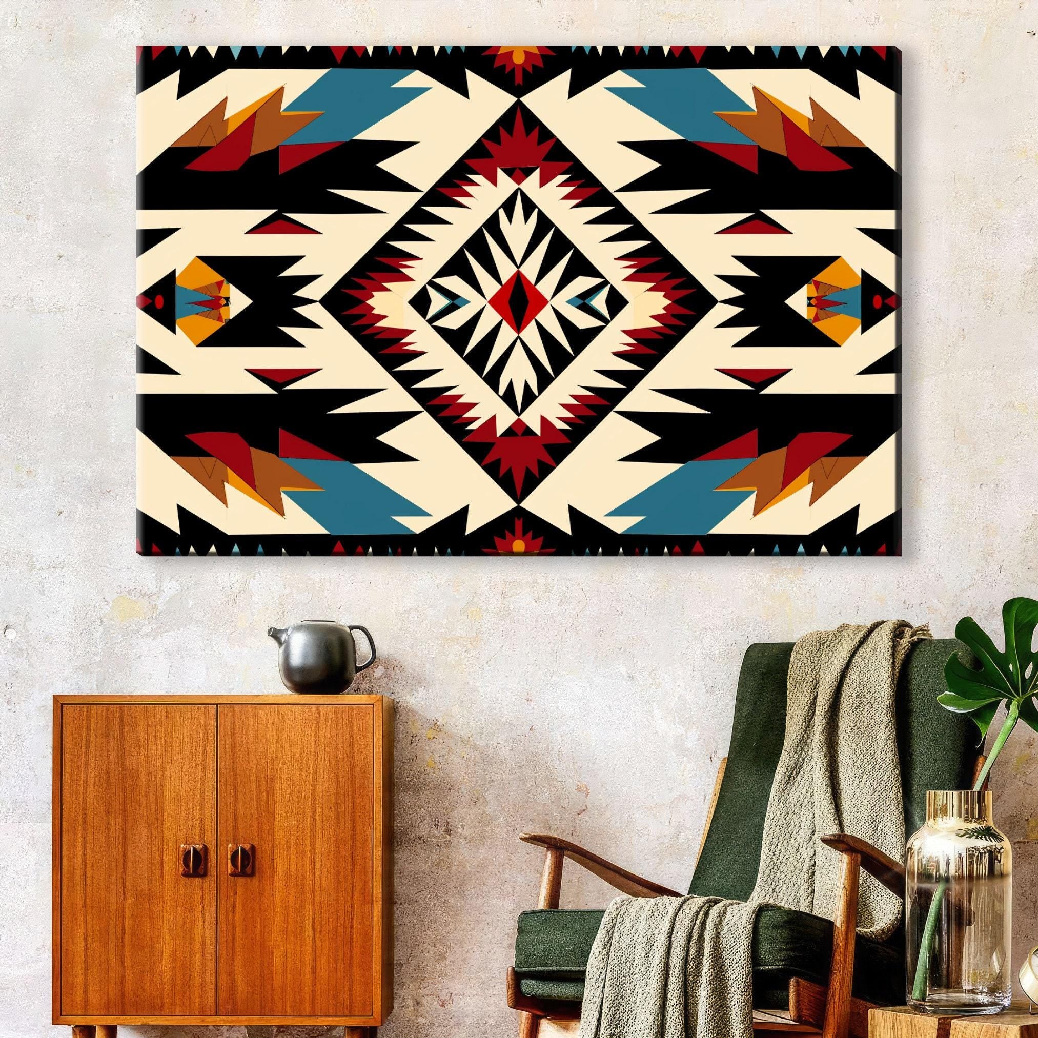 Native American Wall Decor - Extra Large Gallery Wrapped Canvas with Tribal Pattern Art