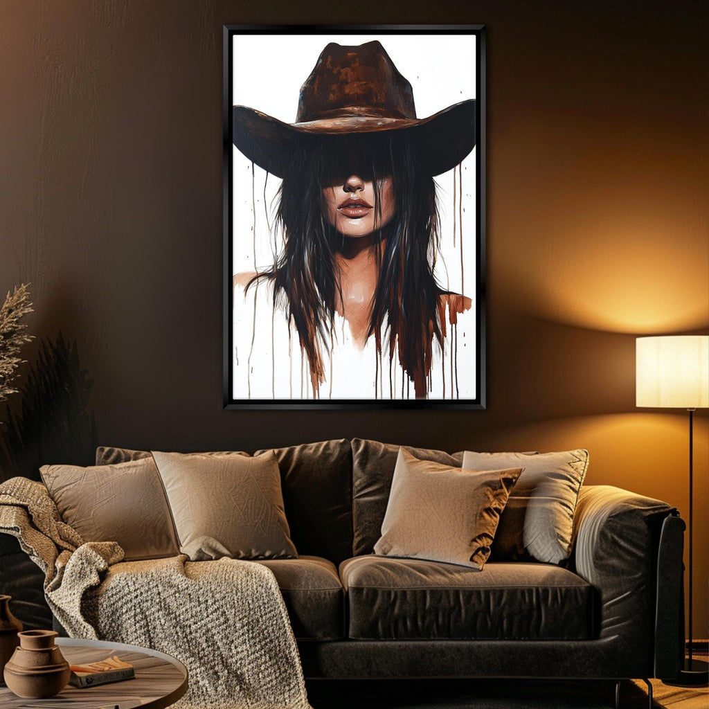 a living room with a couch and a painting on the wall