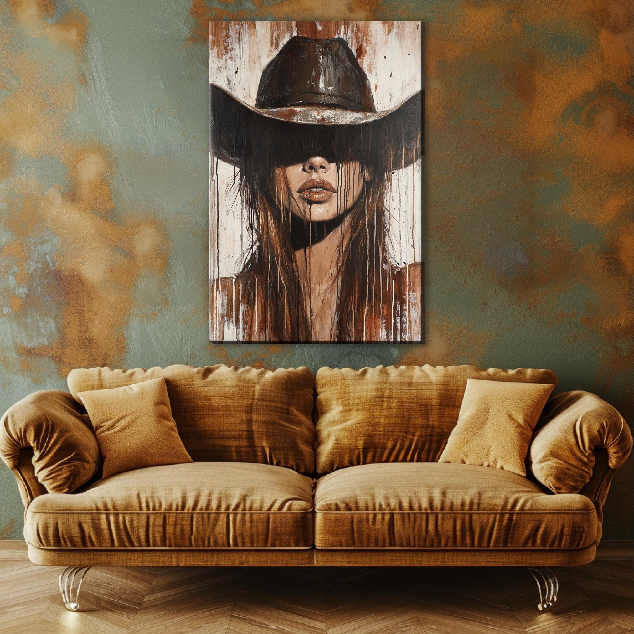 a painting of a woman wearing a cowboy hat
