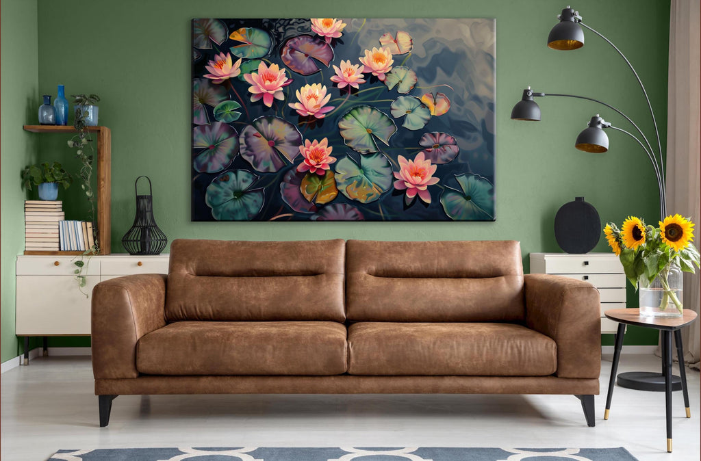 Water Lilies Canvas Art – Gallery Wrapped Canvas | Extra Large Botanical Wall Art Print