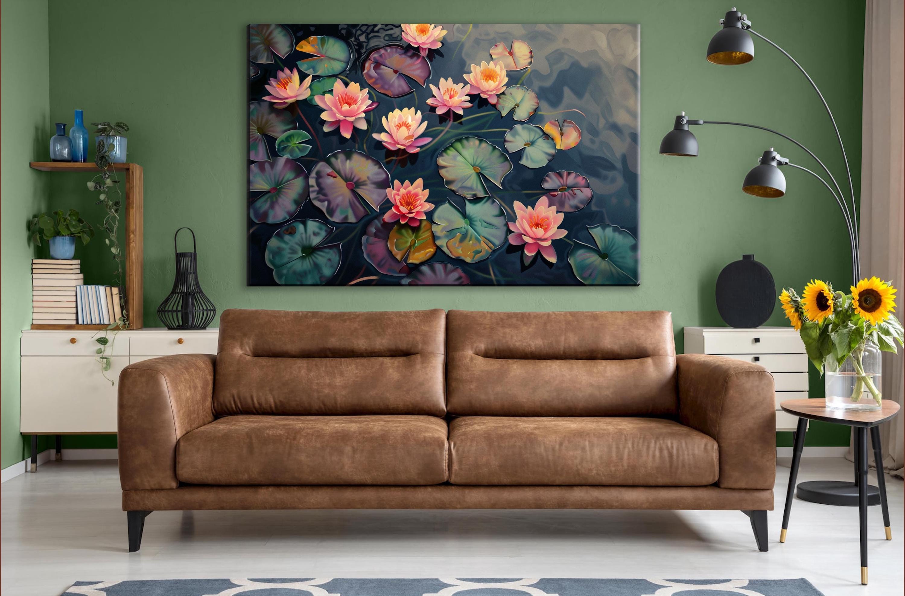 Water Lilies Canvas Art – Gallery Wrapped Canvas | Extra Large Botanical Wall Art Print