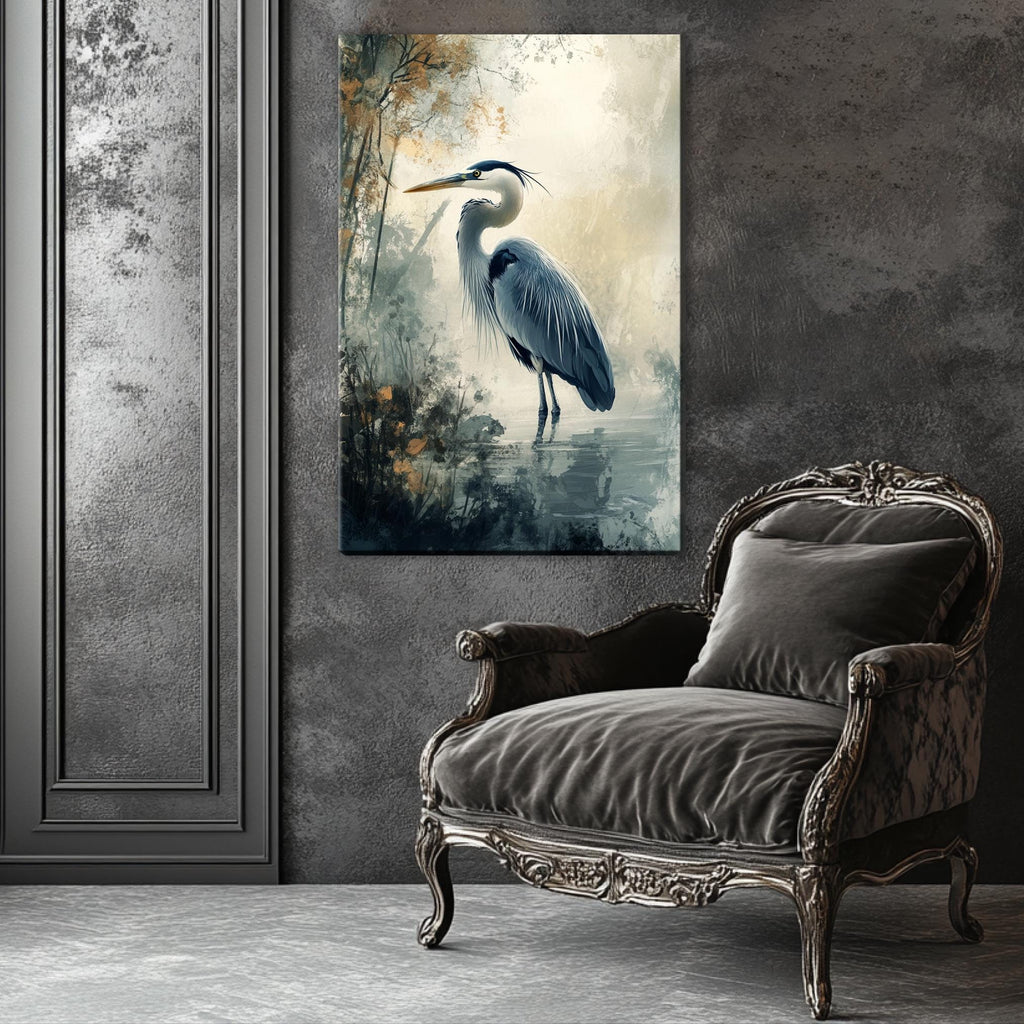 a chair in a room with a painting on the wall
