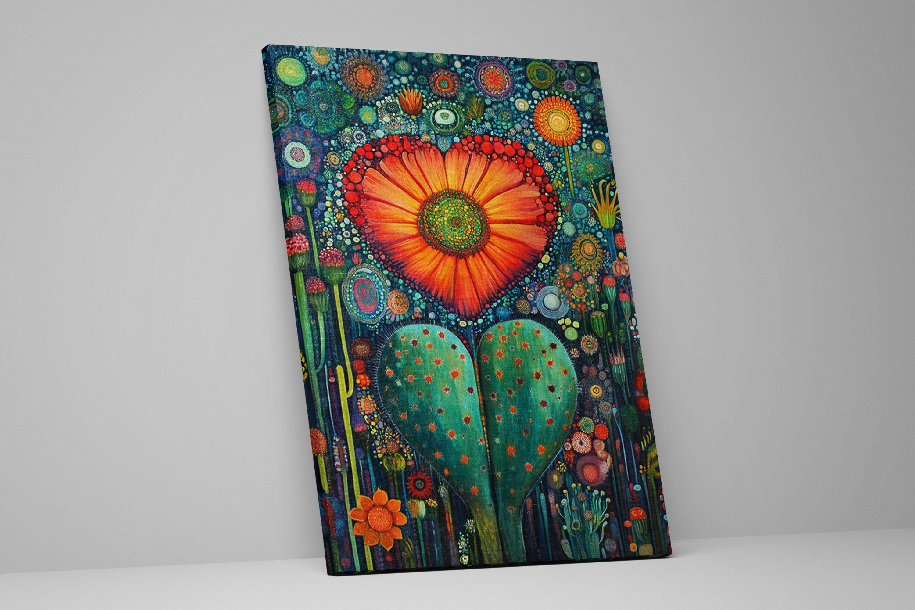 a painting of a flower on a canvas