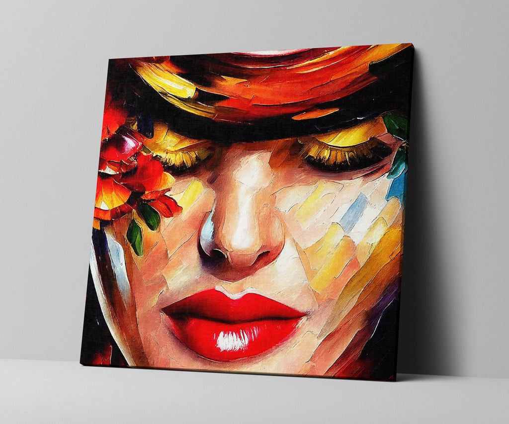 Red Lips Canvas - Woman Canvas Print With Vibrant Oil Painting, Sexy Lips Artwork