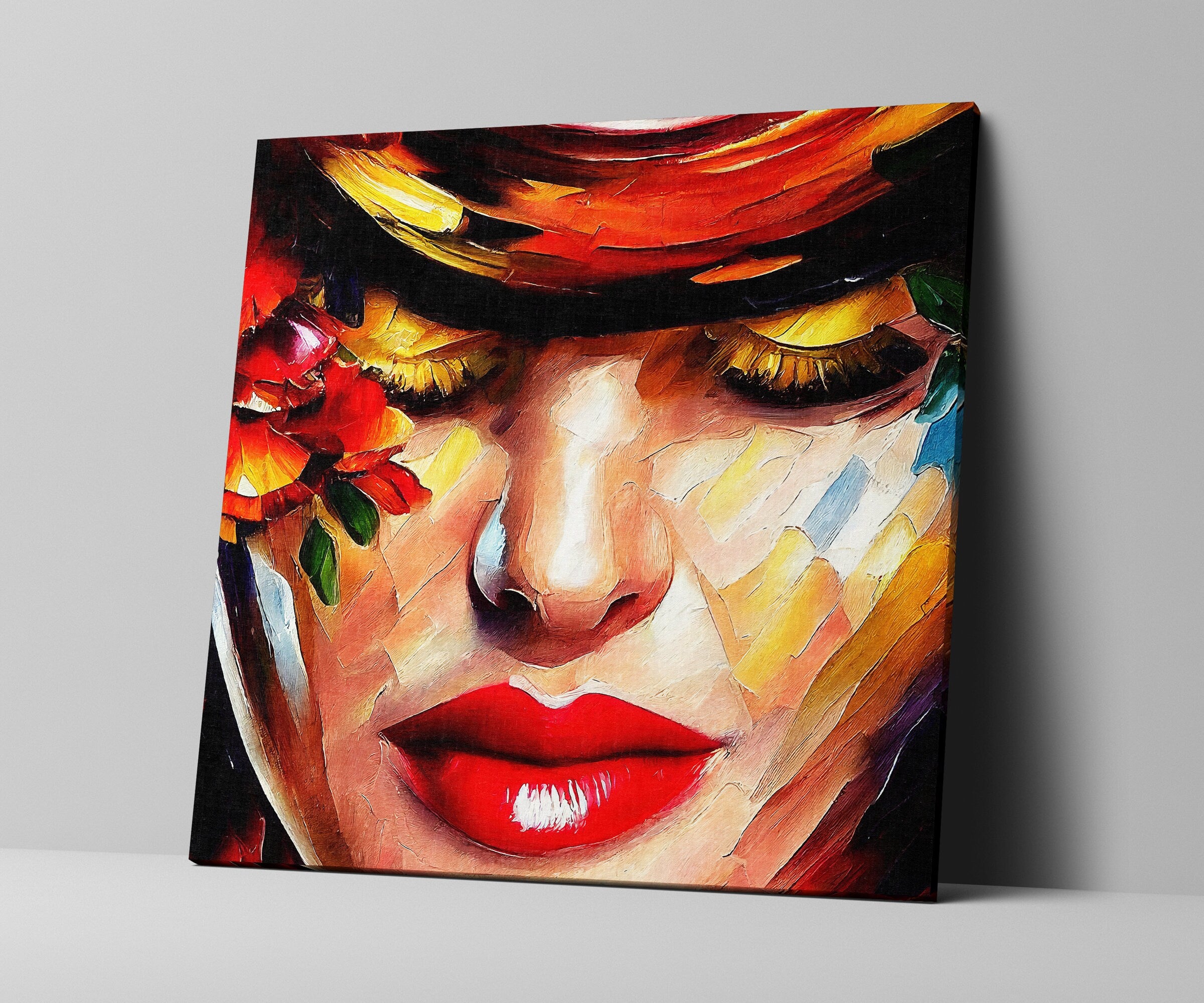 Red Lips Canvas - Woman Canvas Print With Vibrant Oil Painting, Sexy Lips Artwork