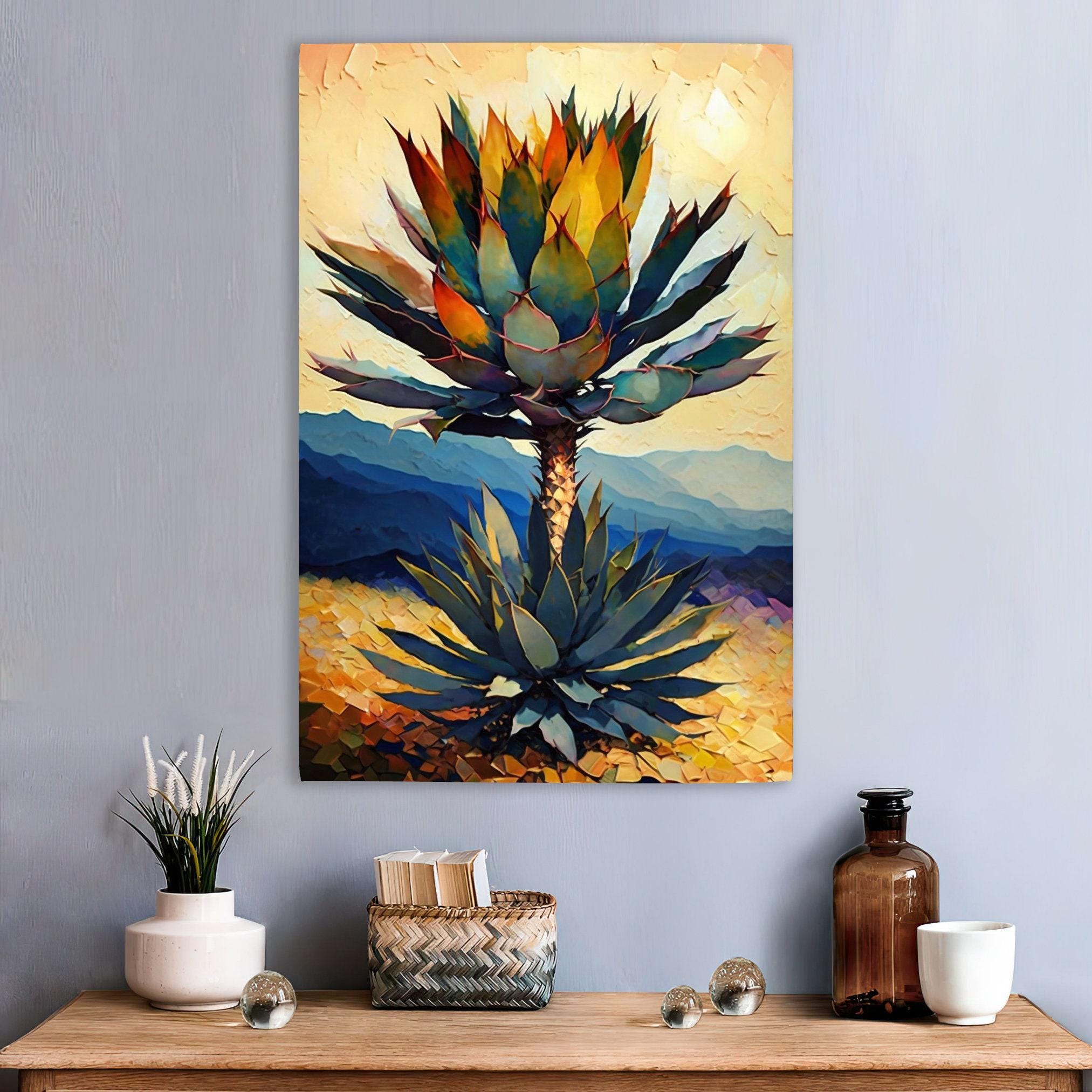Desert Landscape Canvas – Southwest Wall Art | Vibrant Agave Cactus Decor, Ready to Hang