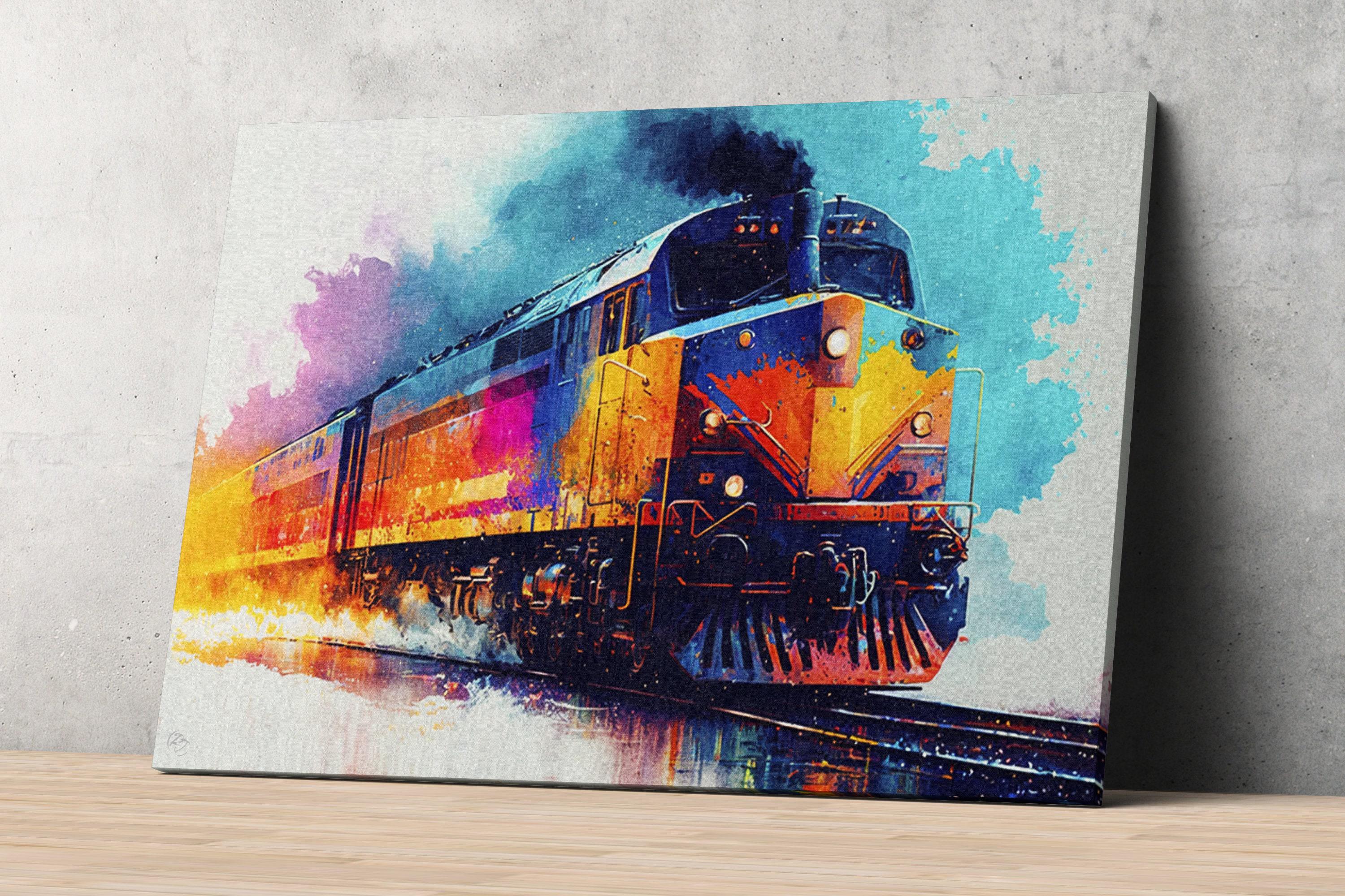 Nostalgic Train Journey: Watercolor Train Painting, Giclee Print on Canvas, Artist Paper, Watercolor Paper, Available in Extra Large Sizes