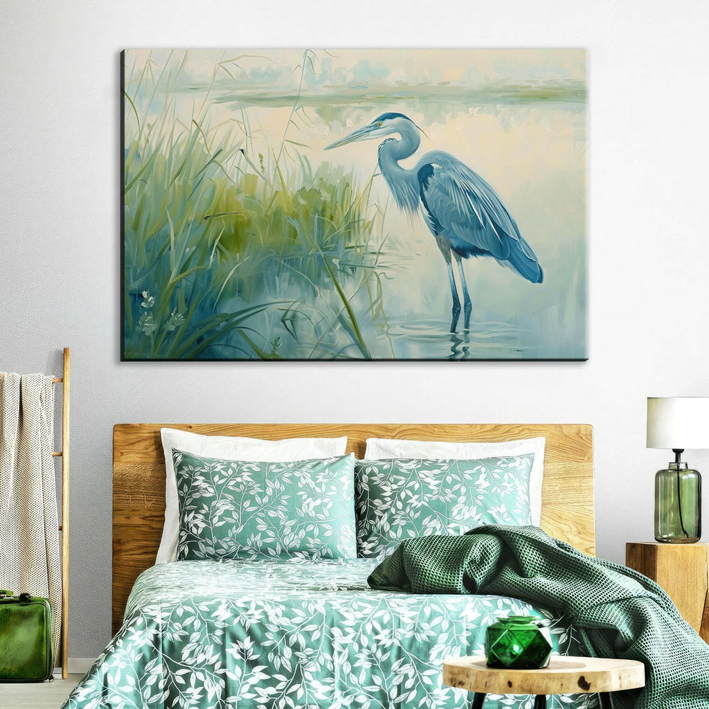 Blue Heron Wall Art – Large Canvas Print | Coastal Home Decor, Ready to Hang
