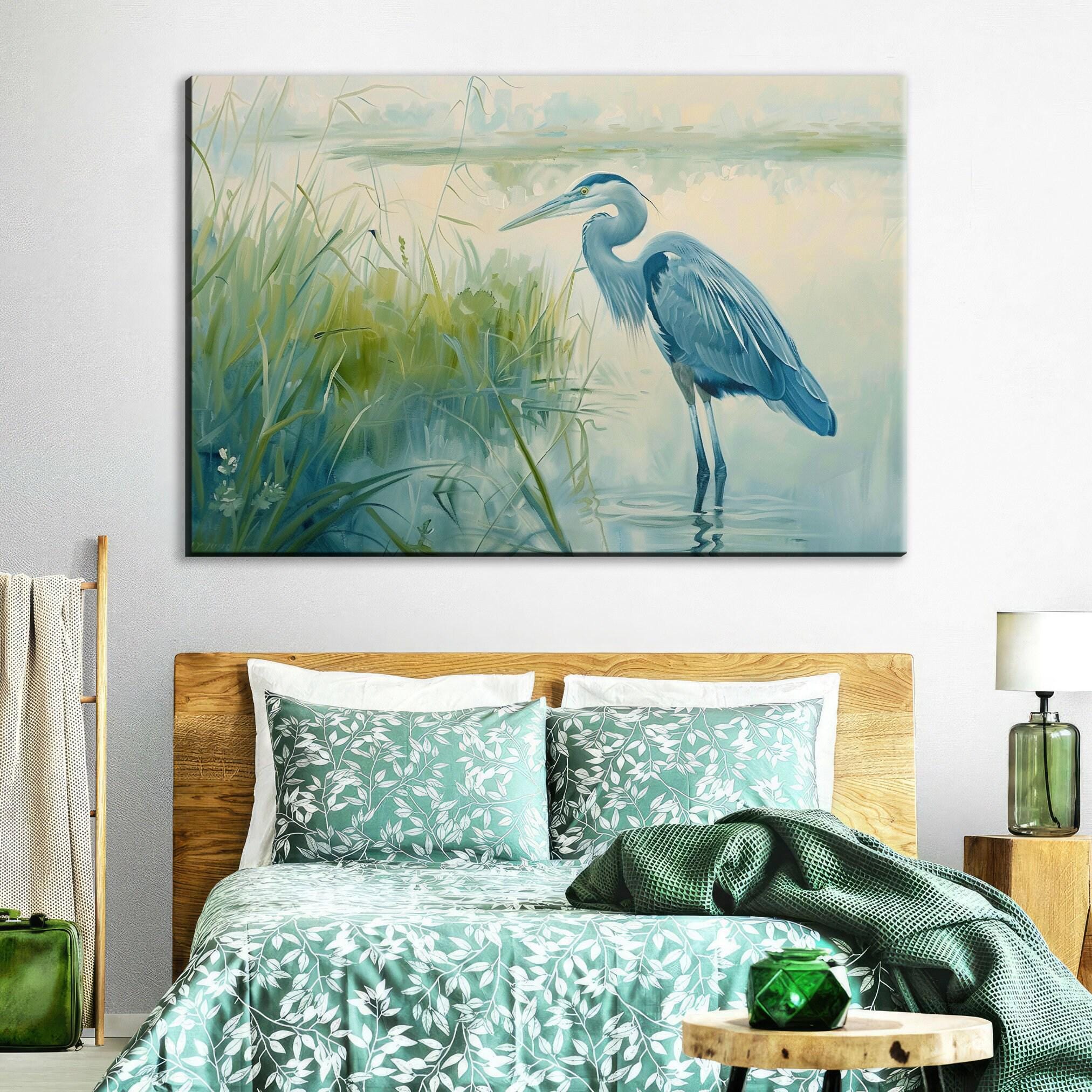 Blue Heron Wall Art – Large Canvas Print | Coastal Home Decor, Ready to Hang
