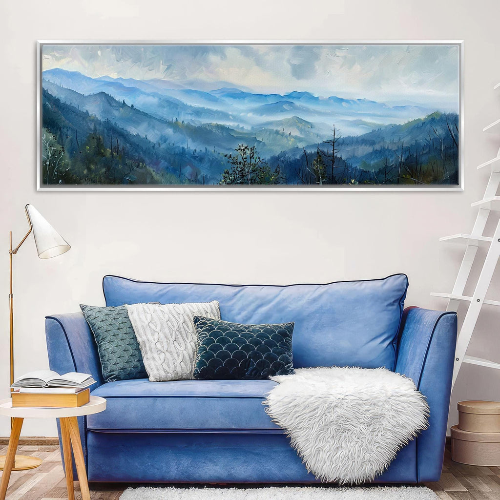 Smoky Mountains Wall Art - Panoramic Framed Canvas, Ready to Hang, Extra Large Landscape Print