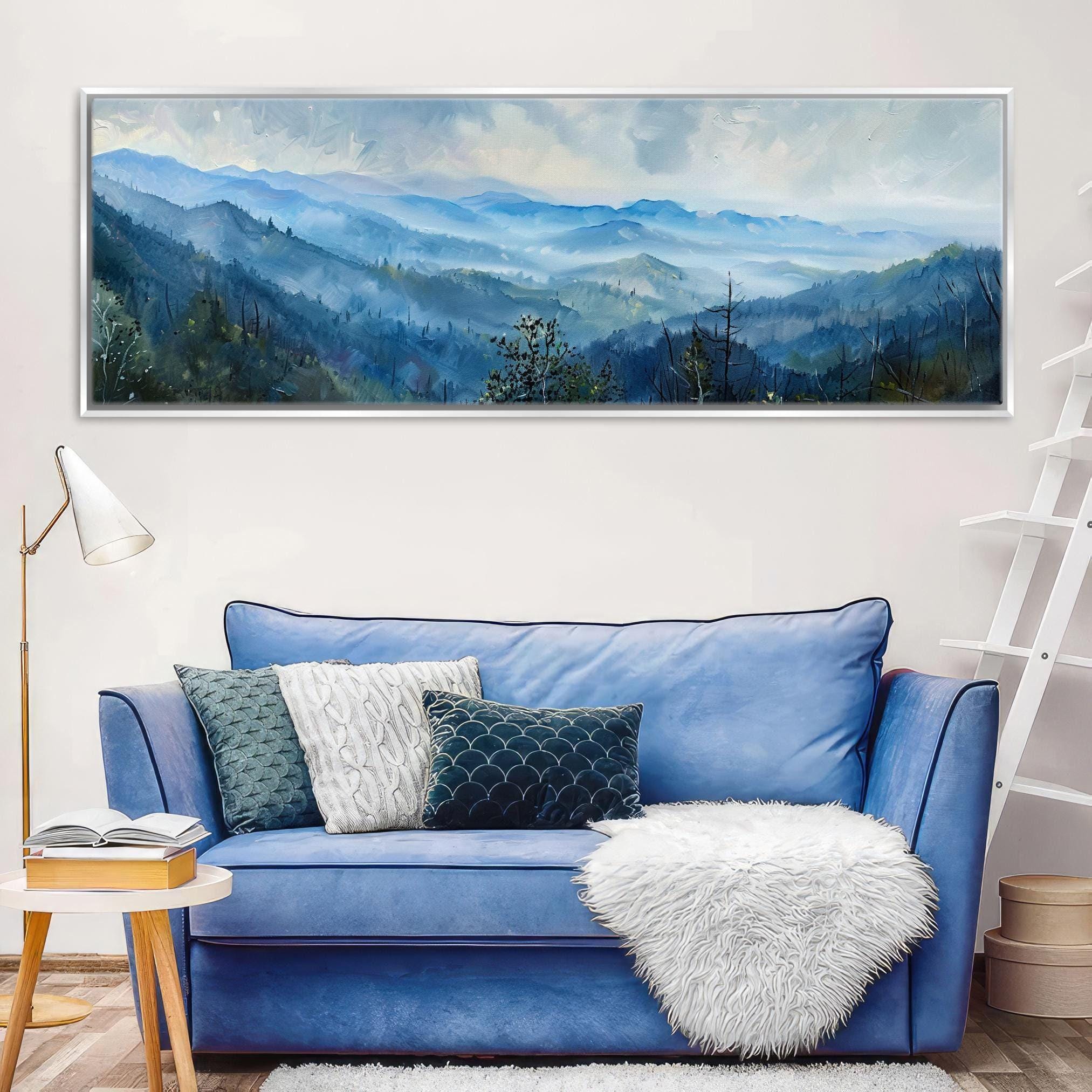 Smoky Mountains Wall Art - Panoramic Framed Canvas, Ready to Hang, Extra Large Landscape Print
