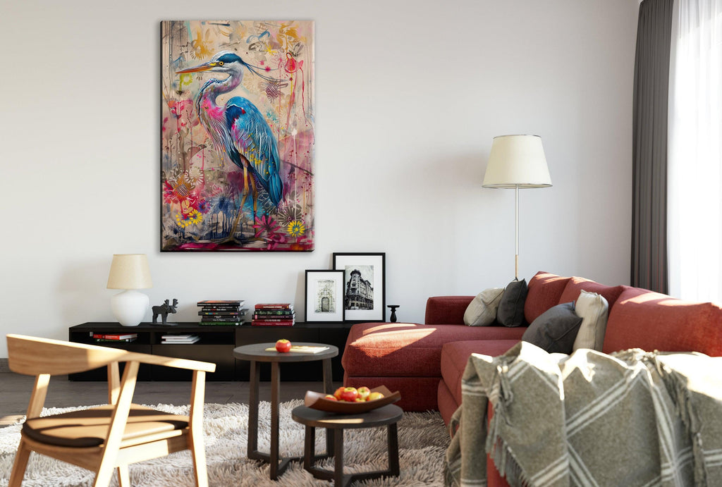 Blue Heron Canvas - Large Floral Wall Decor | Gallery Wrapped, Ready to Hang
