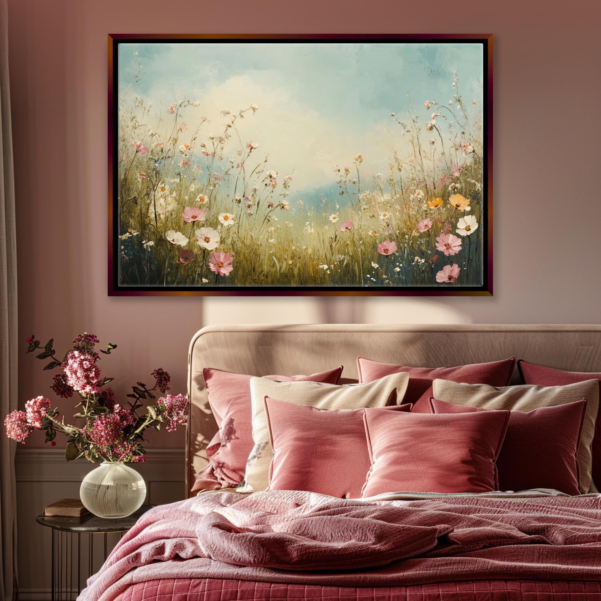 Vintage Wall Art – Extra Large Wildflower Canvas Print | Muted Color, Ready to Hang