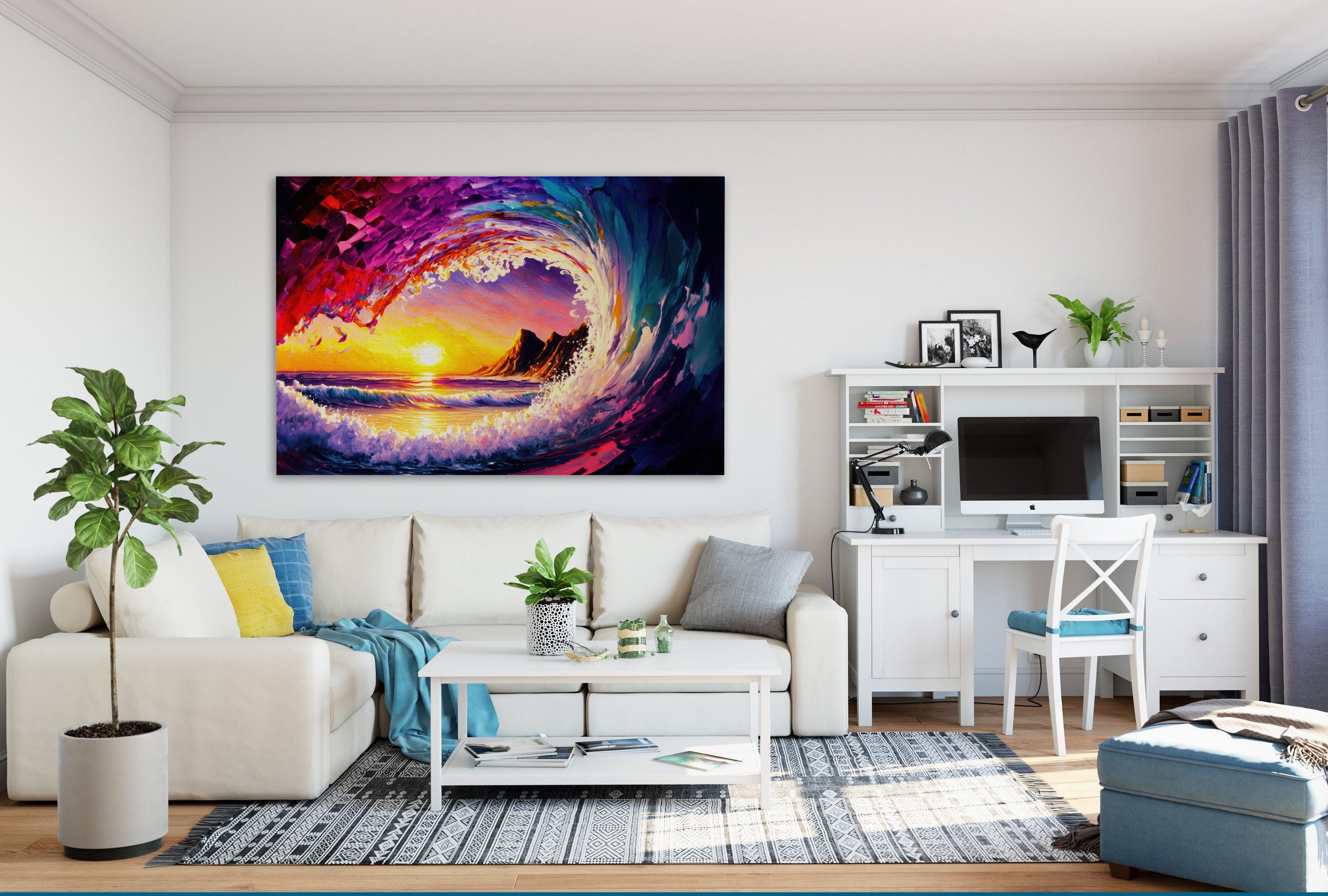 Ocean Wave Canvas Print - Hawaii Surfer Art | Big Wave Art Print, Vibrant Sunset Colors