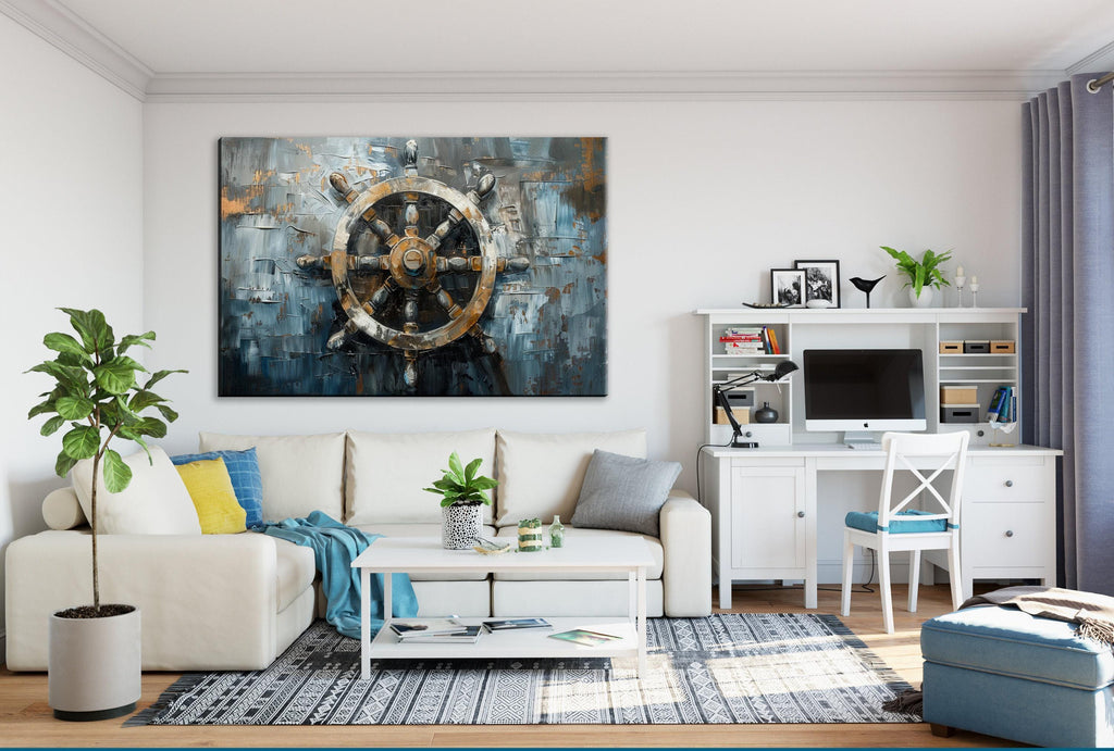 Ship's Wheel Wall Art - Vintage Sailor Wheel on Gallery Wrapped Canvas | Coastal Canvas Art