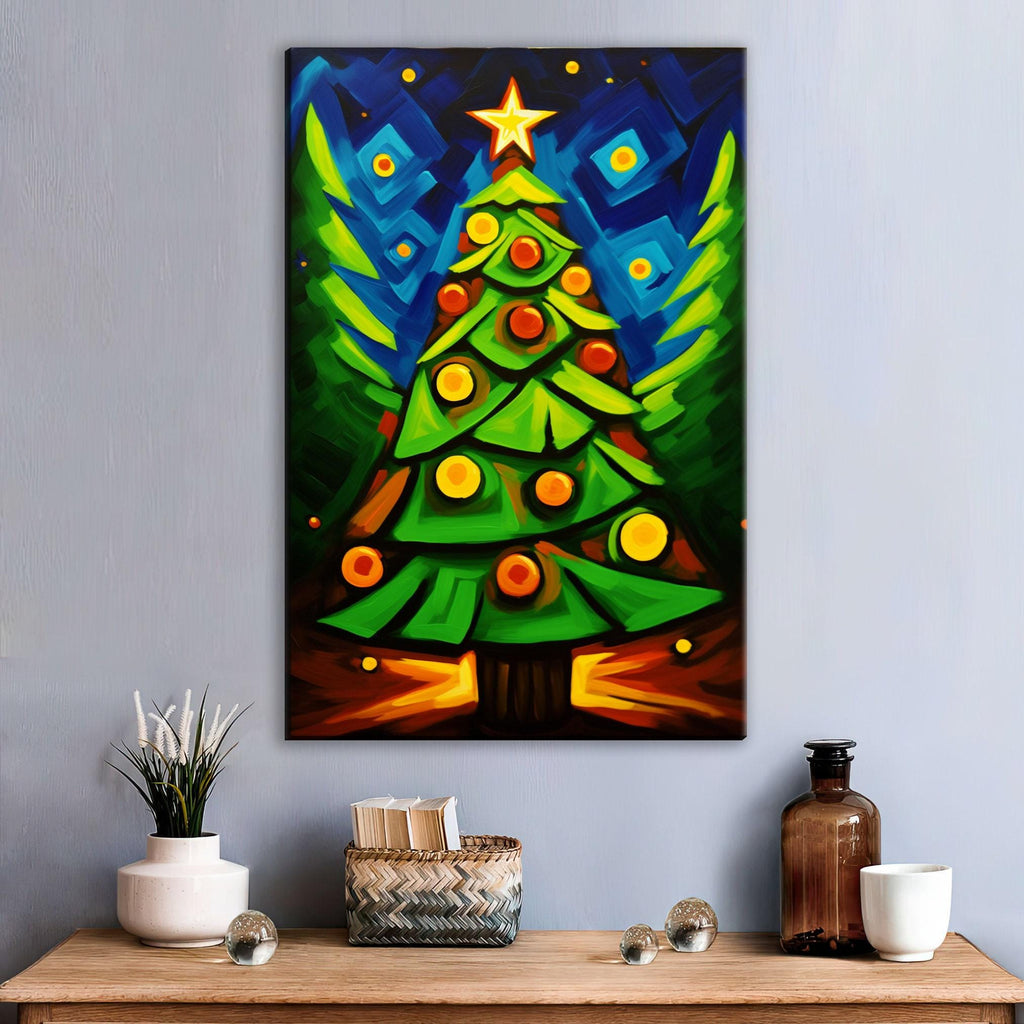 Christmas Tree Canvas - Large Geometric Holiday Wall Art | Gallery Wrapped Artist Print