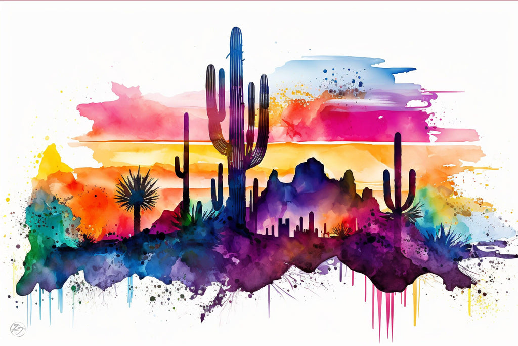 Southwest Desert Vista: Watercolor Landscape Art, Giclee Print on Canvas, Artist Paper, Watercolor Paper, Available in Extra Large Sizes