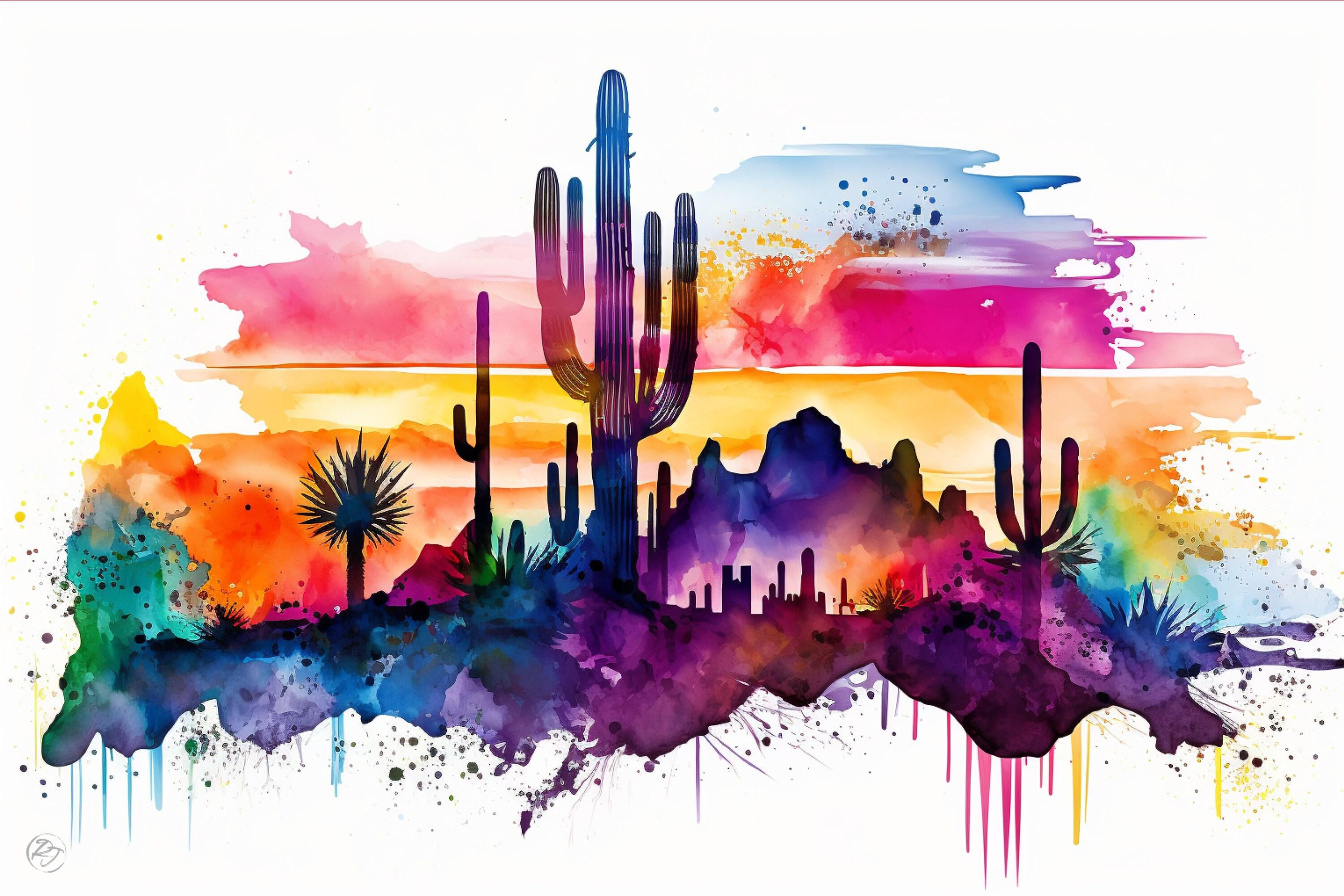 Southwest Desert Vista: Watercolor Landscape Art, Giclee Print on Canvas, Artist Paper, Watercolor Paper, Available in Extra Large Sizes