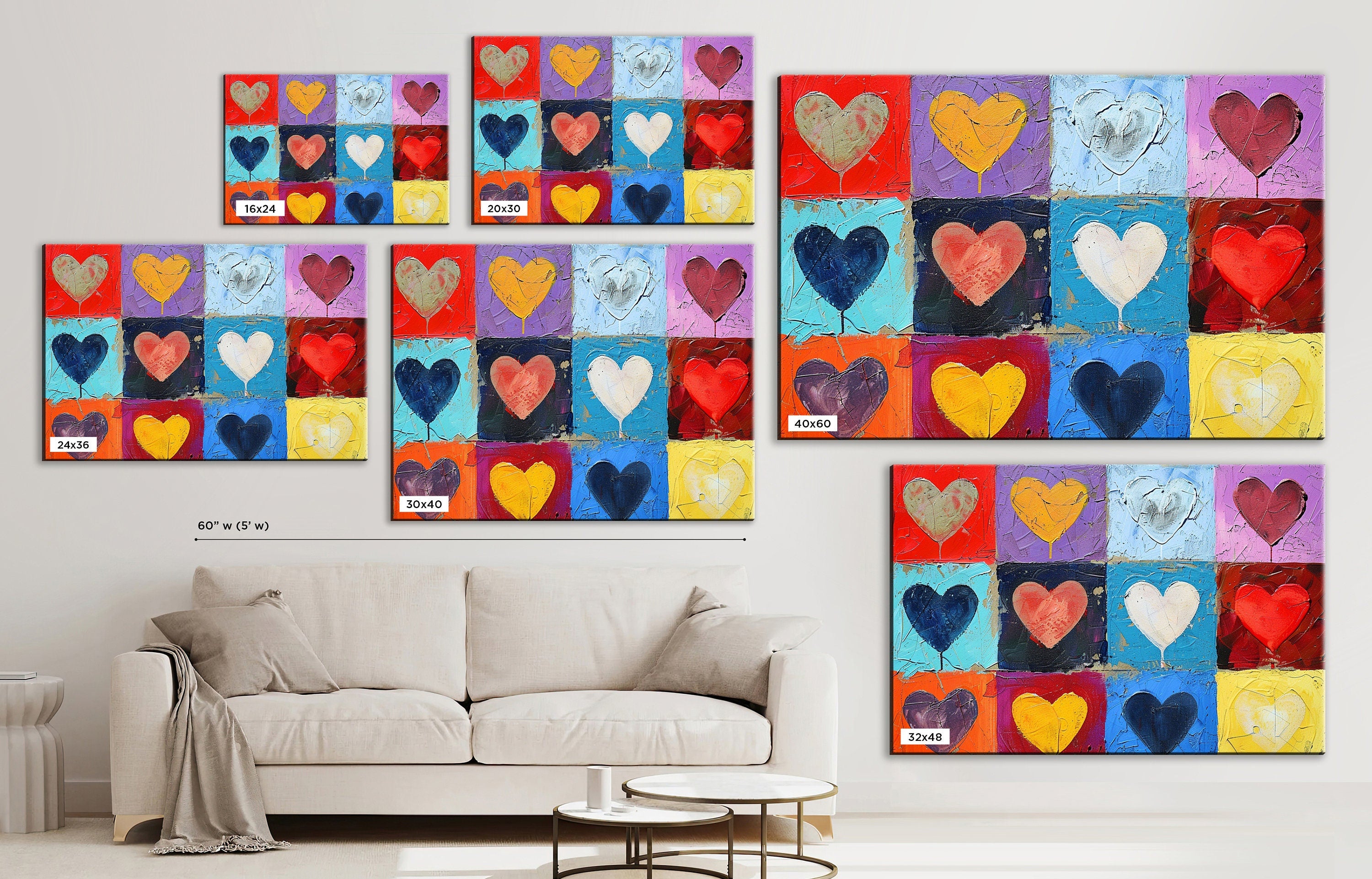 Heart Pattern Artwork – Large Canvas Prints | Vibrant Love Heart Pattern, Ready to Hang