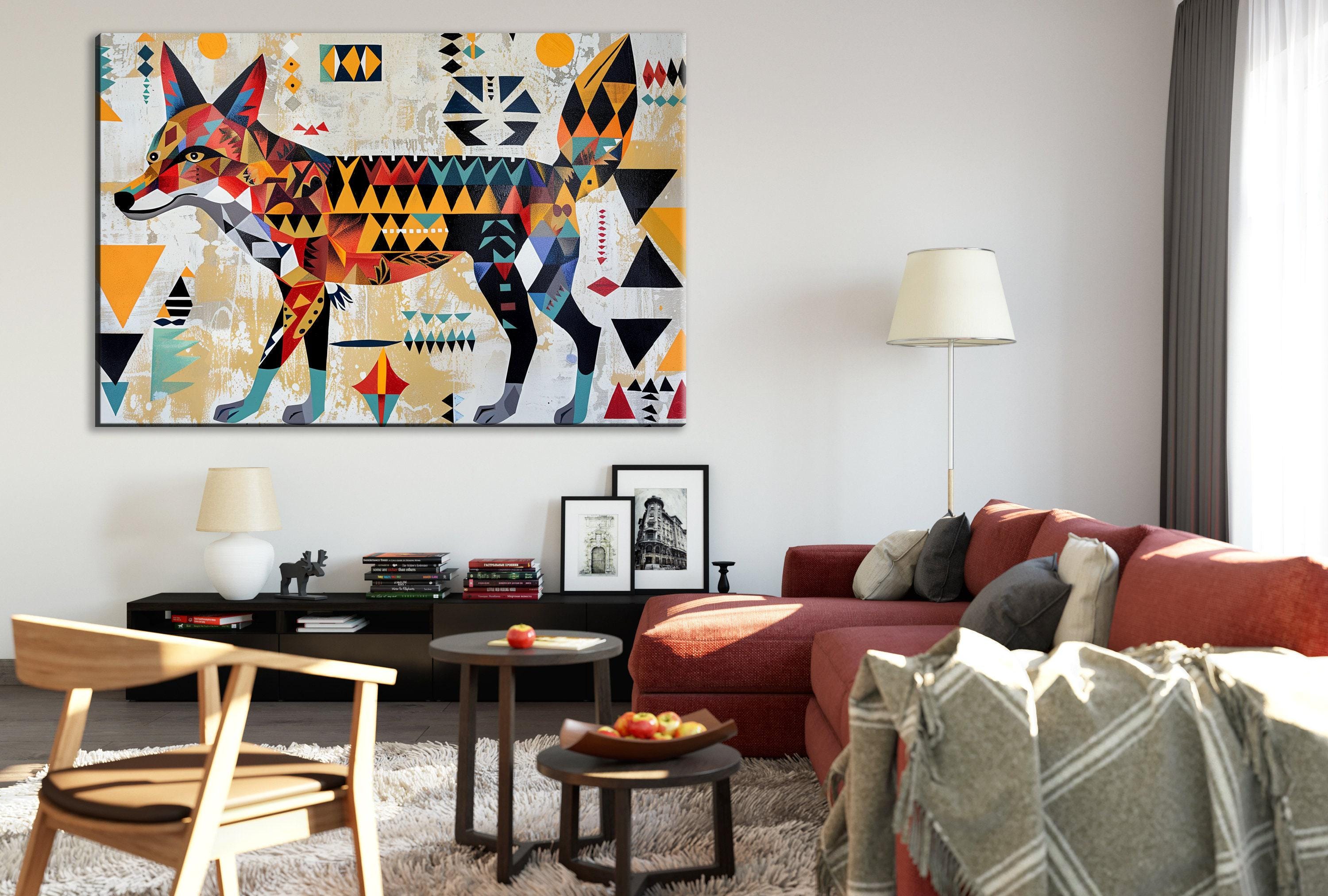 Native Coyote Canvas - Large Tribal Coyote Canvas Art | Gallery Wrapped, Ready to Hang