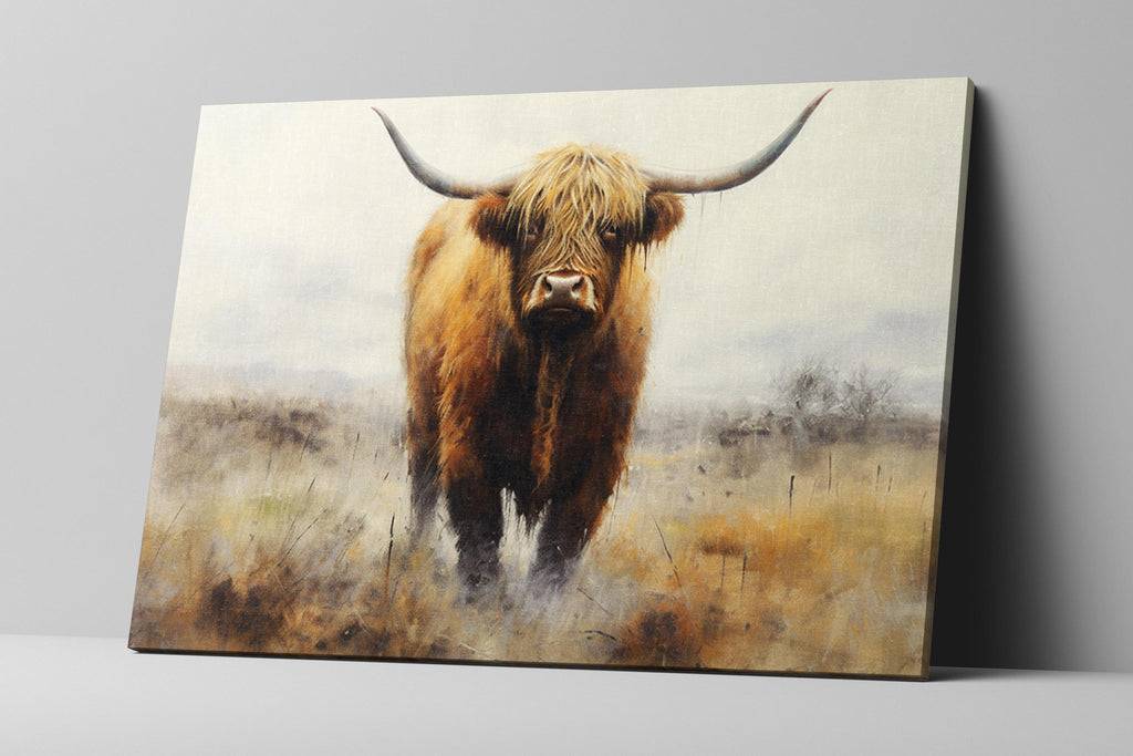 Highland Cow Wall Art – Extra Large Canvas | Rustic Farmhouse Decor Print