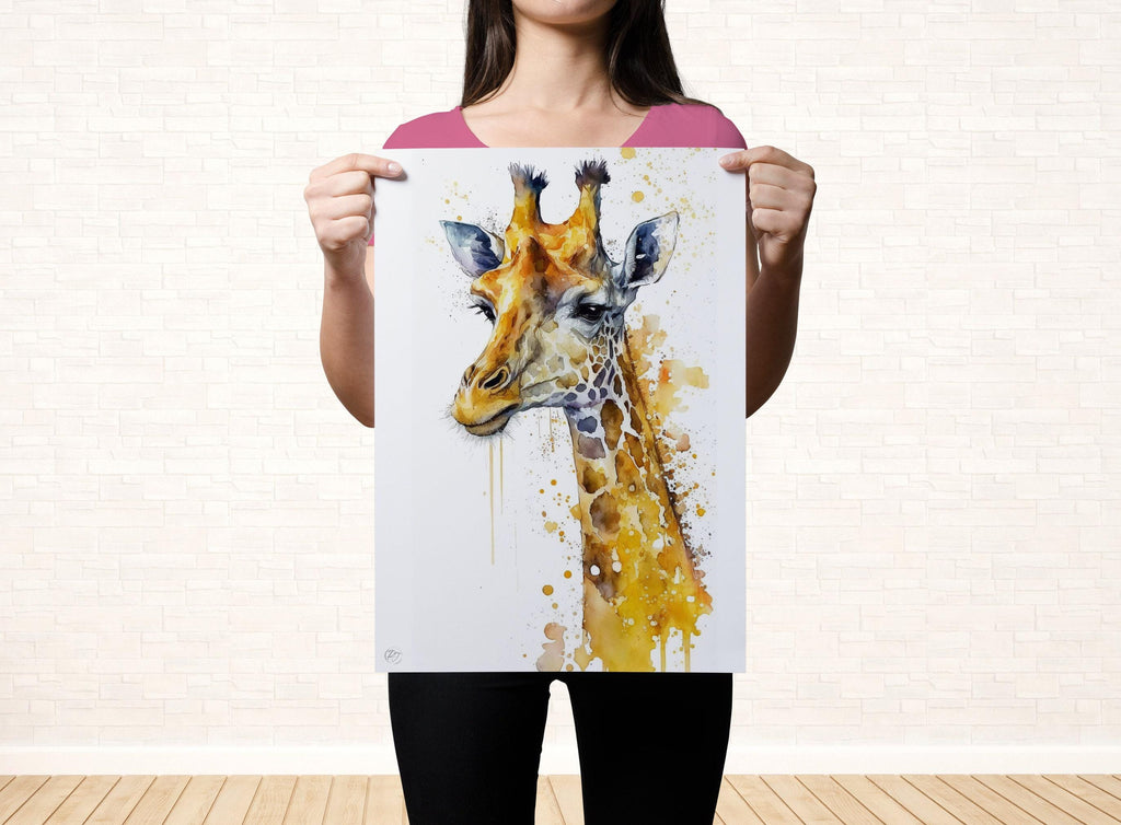 Giraffe Grace: Watercolor Giraffe Wall Art Print, Giclee Print on Canvas, Artist Paper, Watercolor Paper, Available in Extra Large Sizes