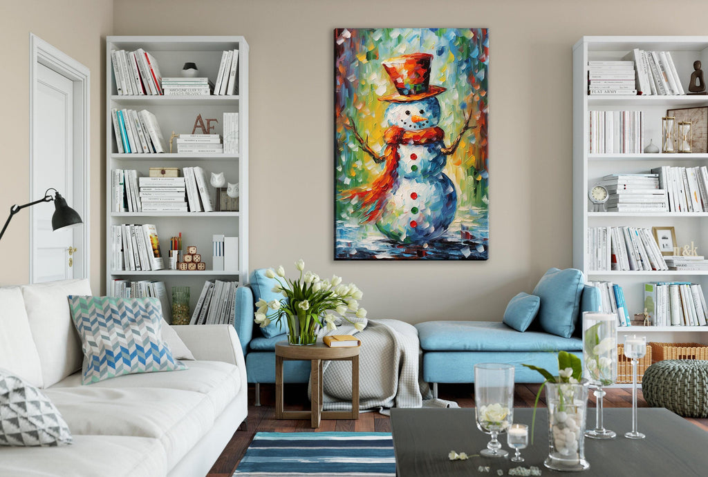 Snowman Canvas Art – Festive Holiday Wall Decor | Large Gallery Wrapped Print