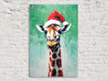 Holiday Giraffe Painting – Christmas Wall Art | Large Santa Hat Canvas Print