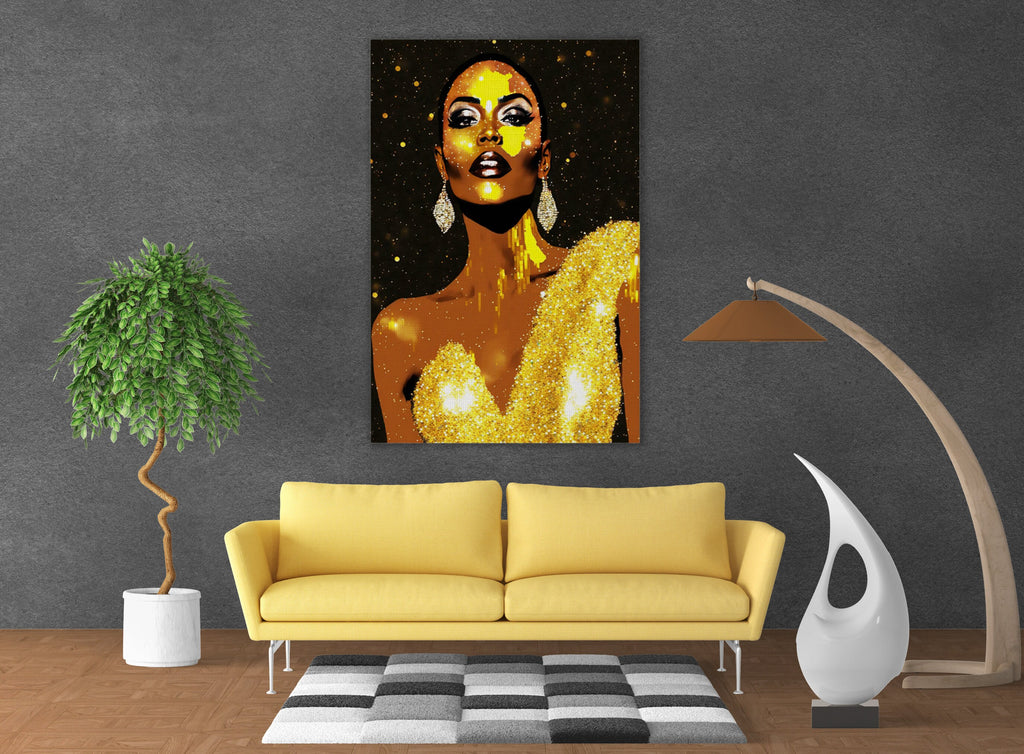 Black Woman Canvas – African American Art | Black And Gold Giclee Print, Vibrant Wall Decor