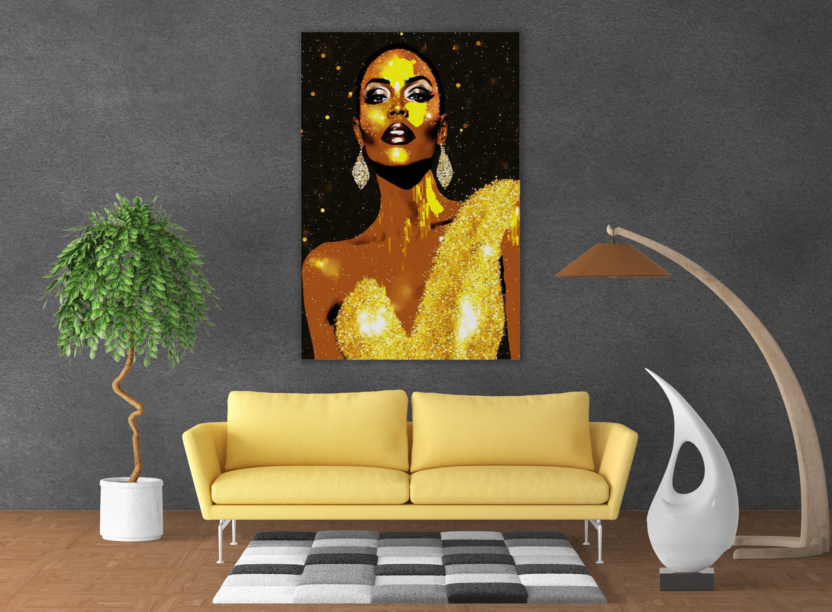 Black Woman Canvas – African American Art | Black And Gold Giclee Print, Vibrant Wall Decor