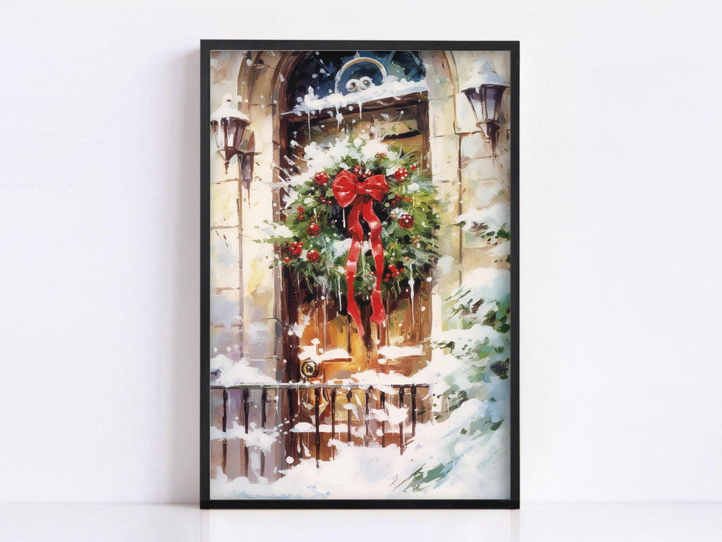 Watercolor Christmas Wreath Painting - Holiday Art, Giclee Print on Canvas, Artist Paper, Watercolor Paper, Available in Extra Large Sizes