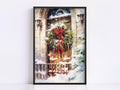 Watercolor Christmas Wreath Painting - Holiday Art, Giclee Print on Canvas, Artist Paper, Watercolor Paper, Available in Extra Large Sizes