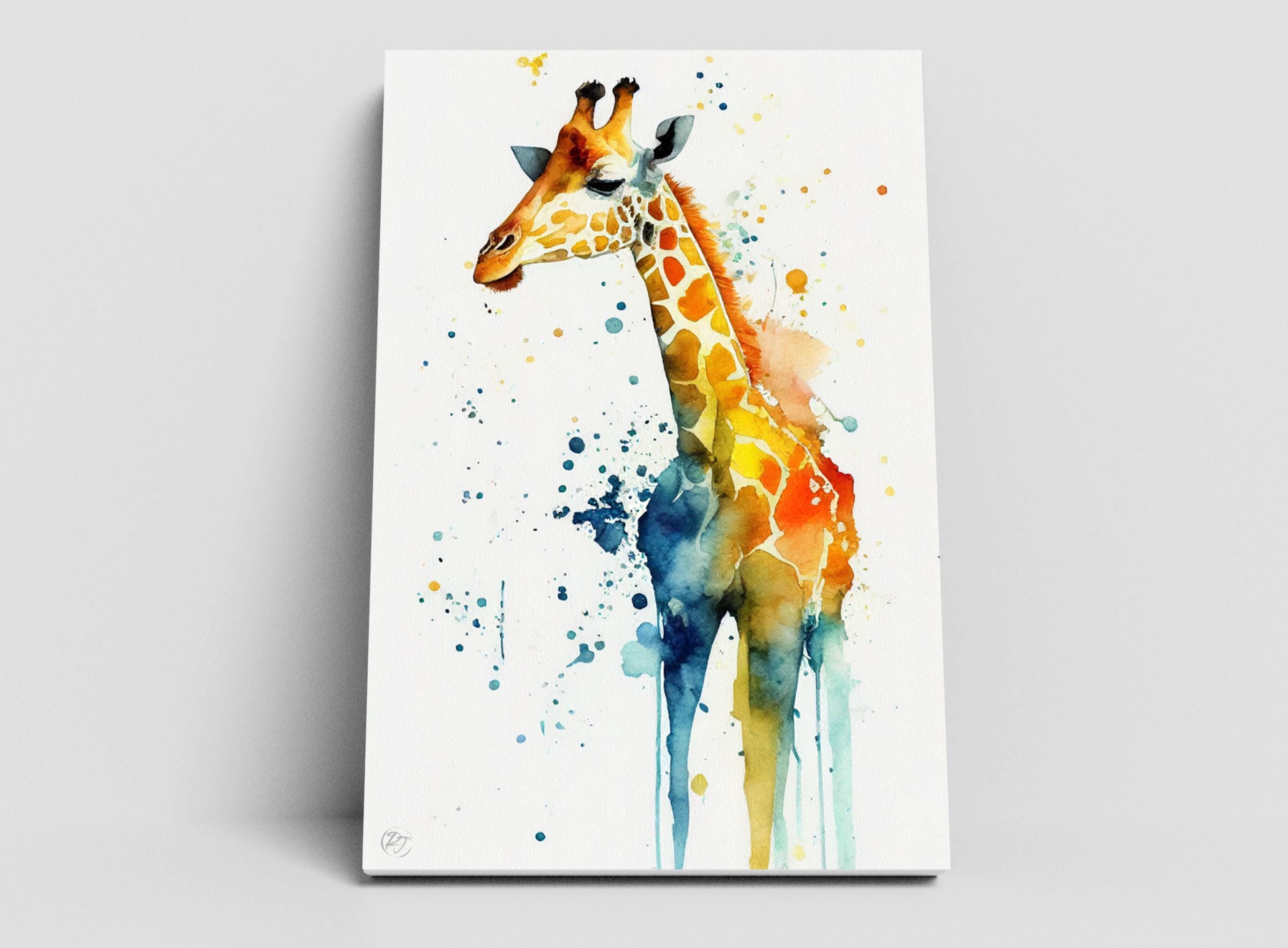 Wildlife Majesty: Giraffe Watercolor Painting, Giclee Print on Canvas, Artist Paper, Watercolor Paper, Available in Extra Large Sizes