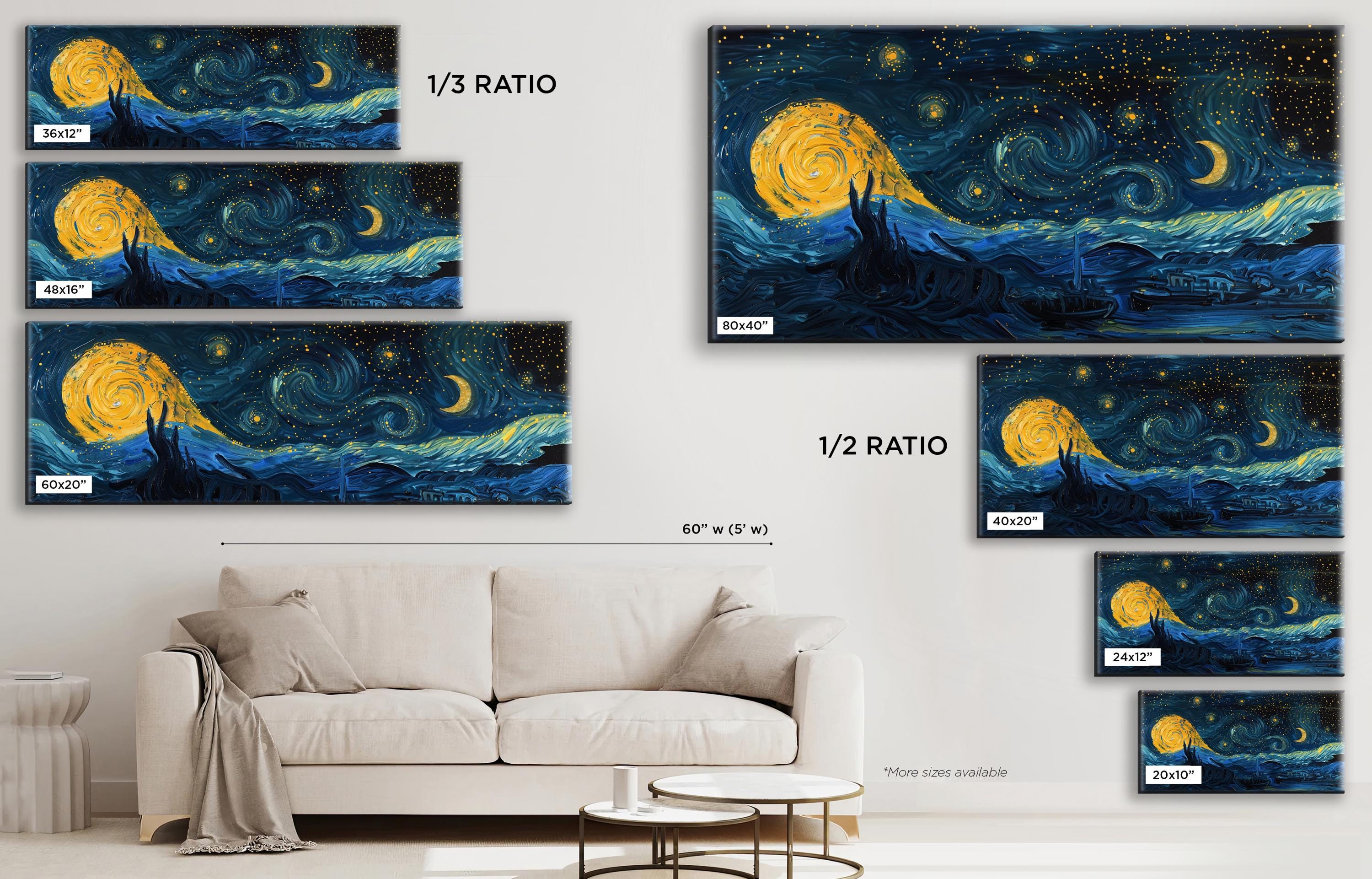 a living room with a couch and paintings on the wall