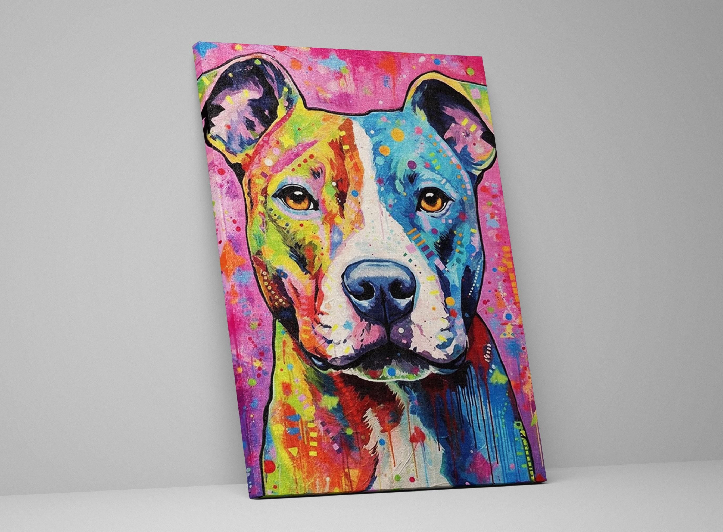 Pitbull Canvas Art - Large Dog Canvas Wall Art With Real Wood Frame