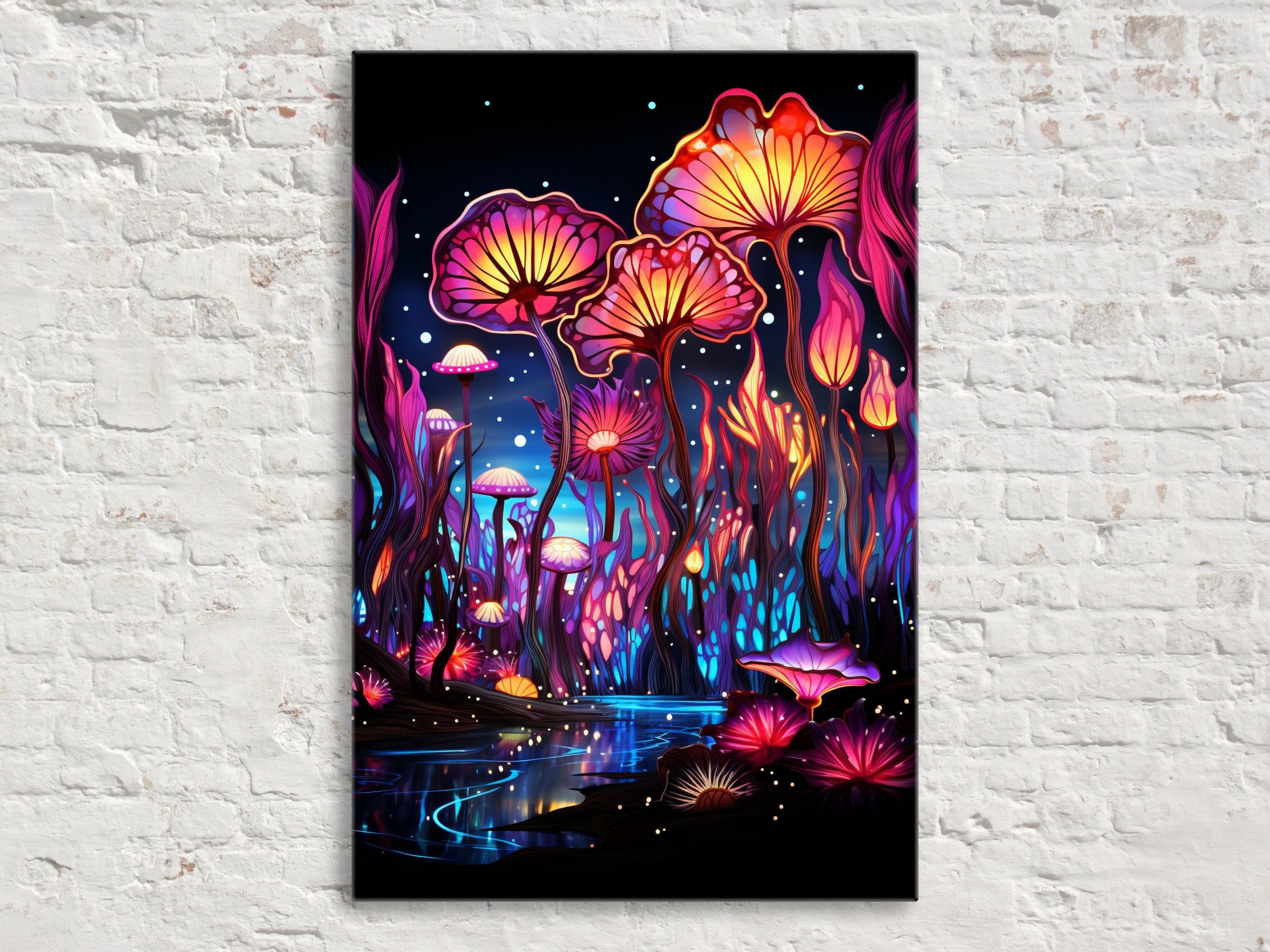 Mushroom Trip Canvas – Psychedelic Mushroom Art on Large Gallery Wrapped Canvas Wall Art
