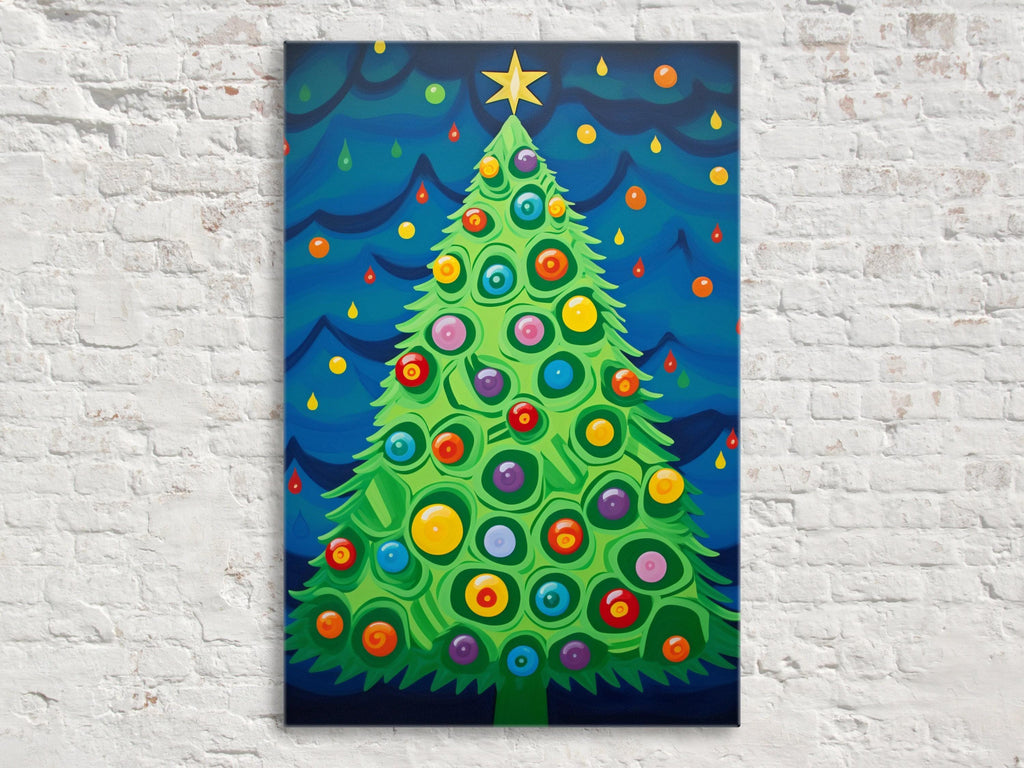 Christmas Canvas Art - Vibrant Holiday Wall Art | Colorful Xmas Tree Painting, Ready to Hang