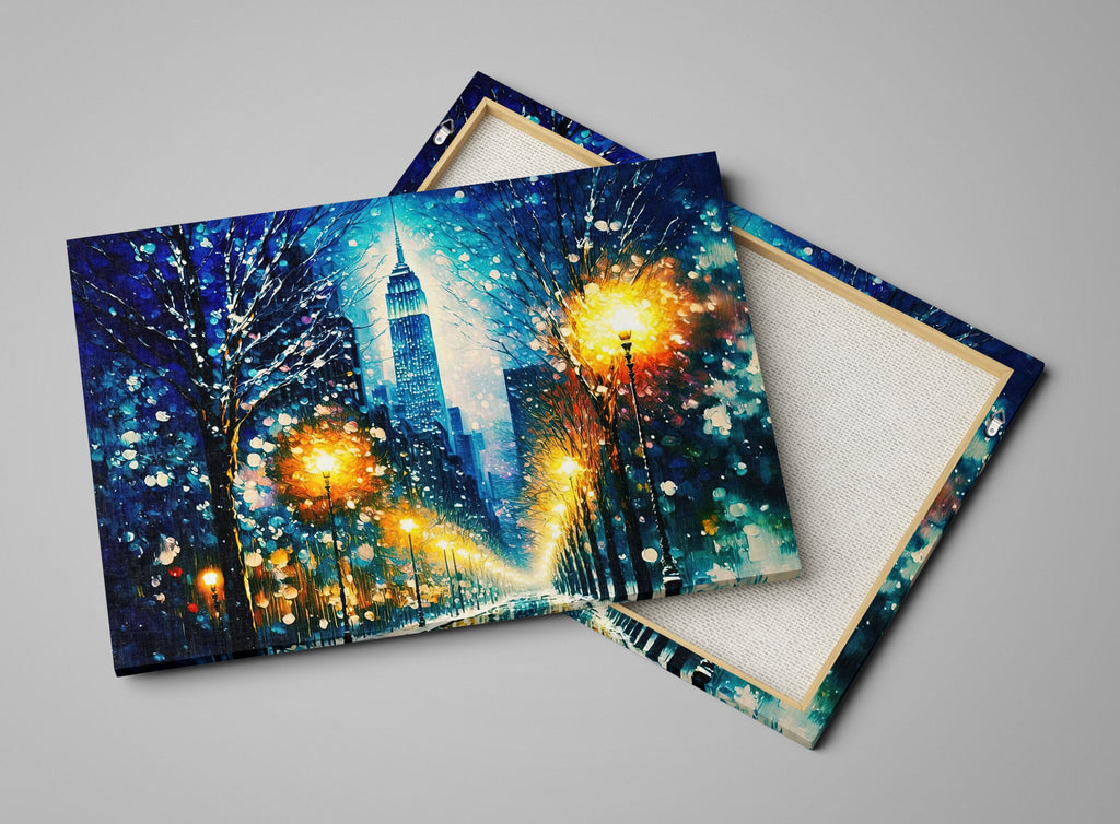 NYC Snow Canvas Print - Vibrant Winter City Artwork on Gallery Ready Canvas