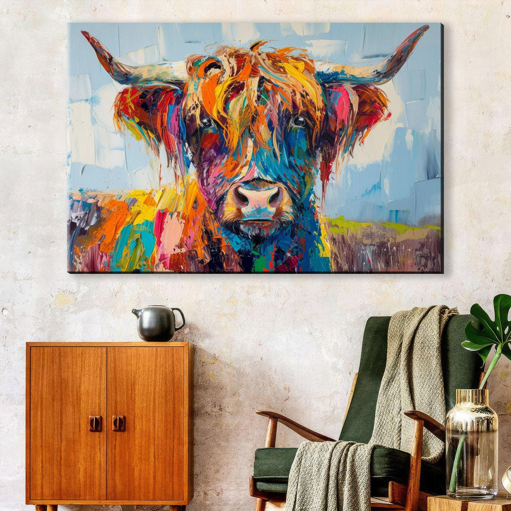 Highland Cow Canvas - Rustic Farmhouse Wall Art | Extra Large Gallery Wrapped Print