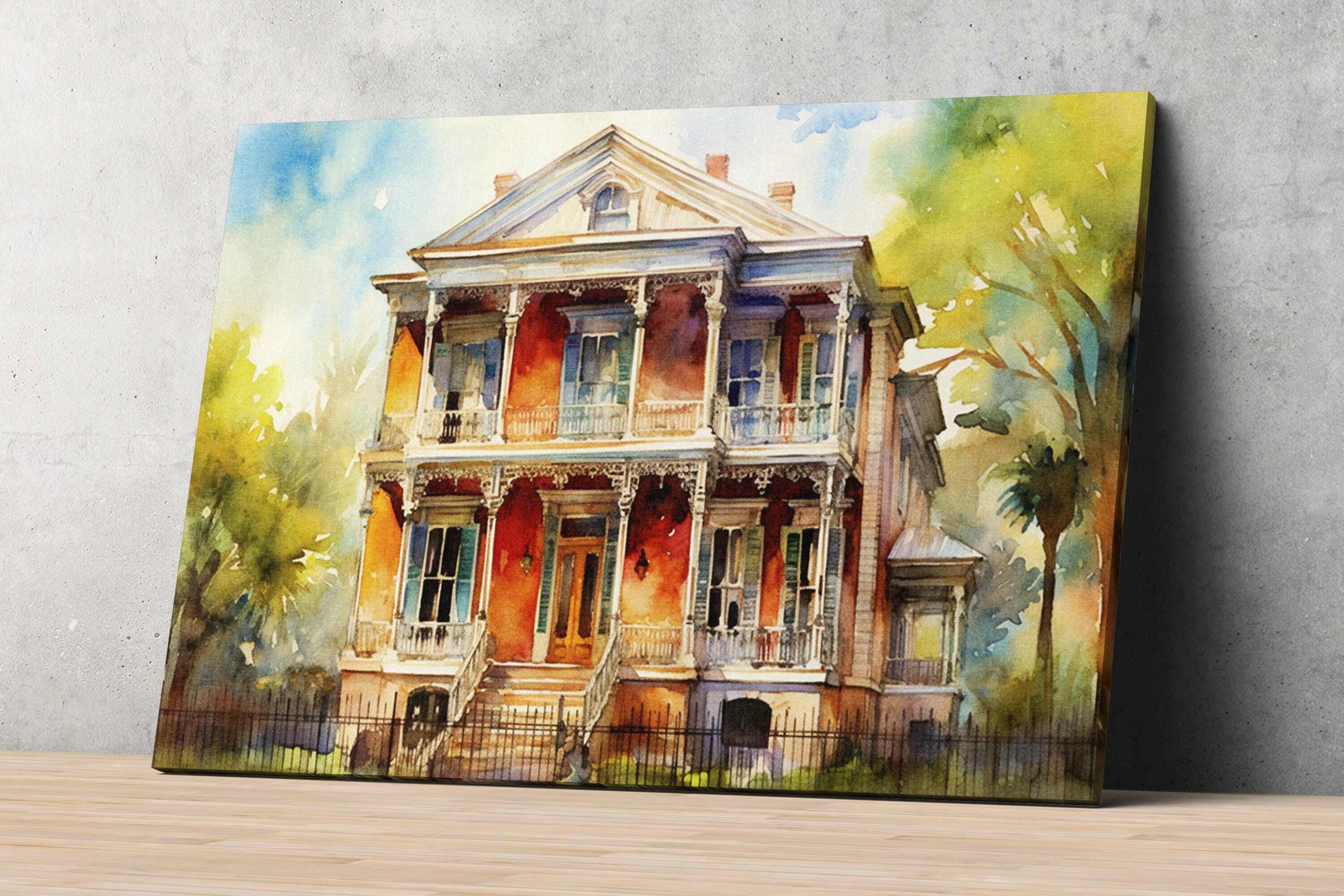 Charming New Orleans Home Watercolor Print – Giclee Print on Canvas, Artist Paper, Watercolor Paper, Available in Extra Large Sizes