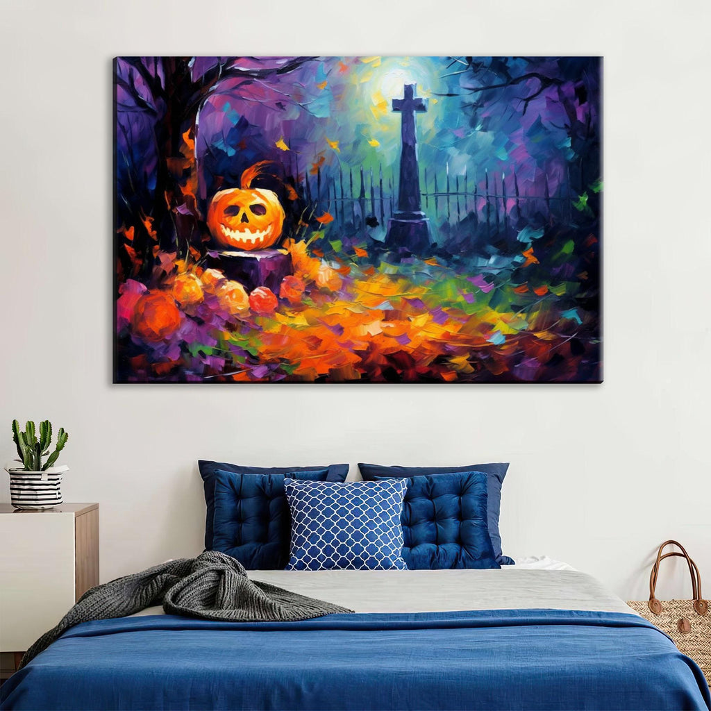 Halloween Graveyard Canvas – Spooky Wall Art | Large Premium Artist Canvas Print