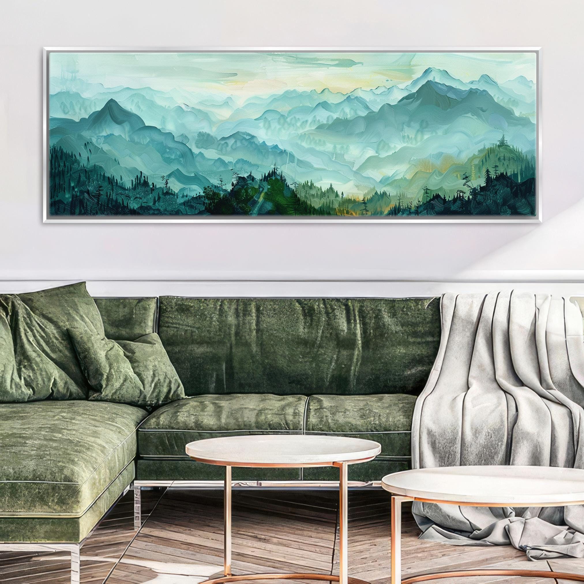 Panoramic Mountain Canvas - Large Wall Art | Framed Canvas Art, Green Blue Mountains
