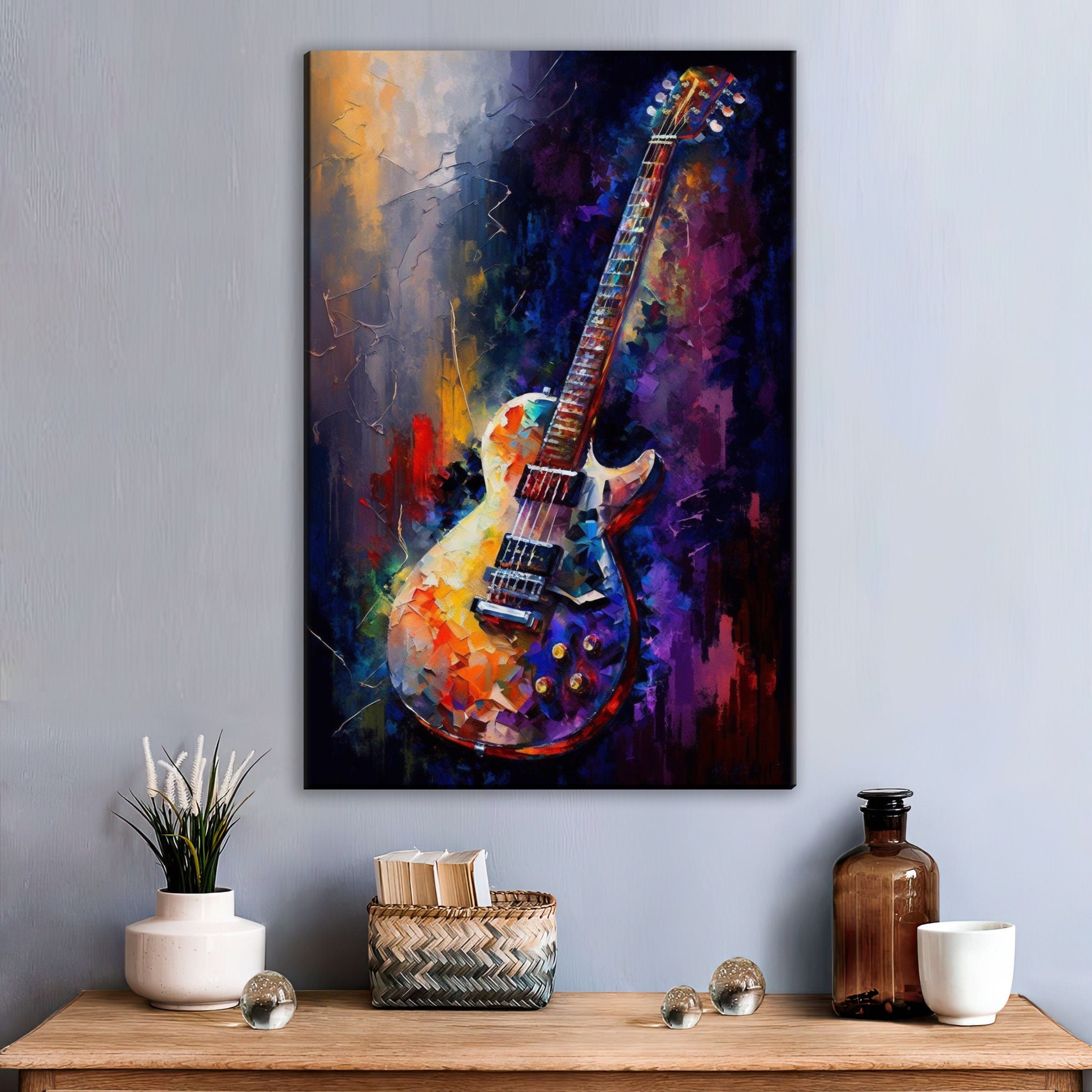 Electric Guitar Canvas - Large Guitar Painting | Music Wall Decor for Guitarists