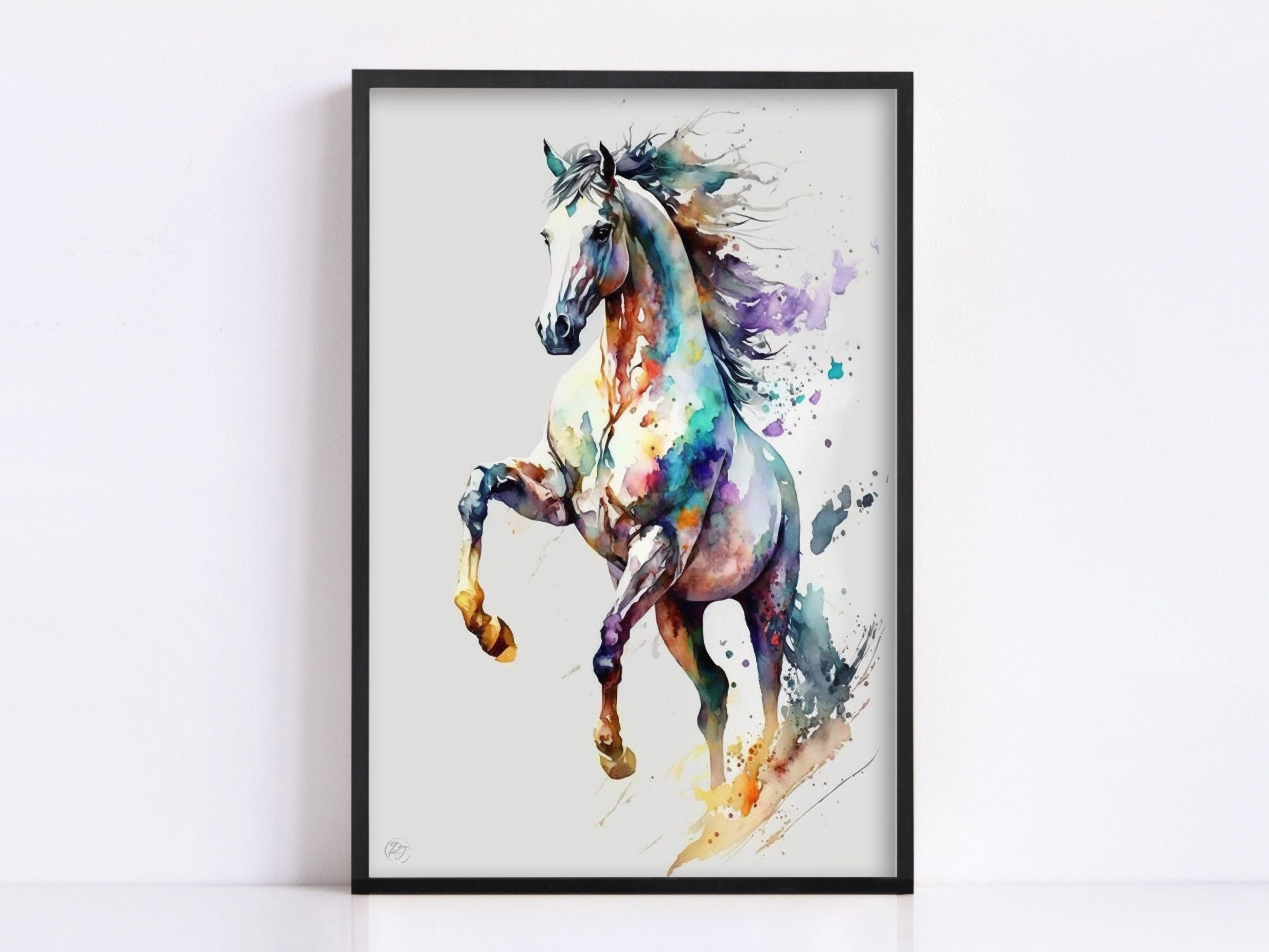 Graceful Stallion: Watercolor Horse Wall Decor Print, Giclee Print on Canvas, Artist Paper, Watercolor Paper, Available in Extra Large Sizes