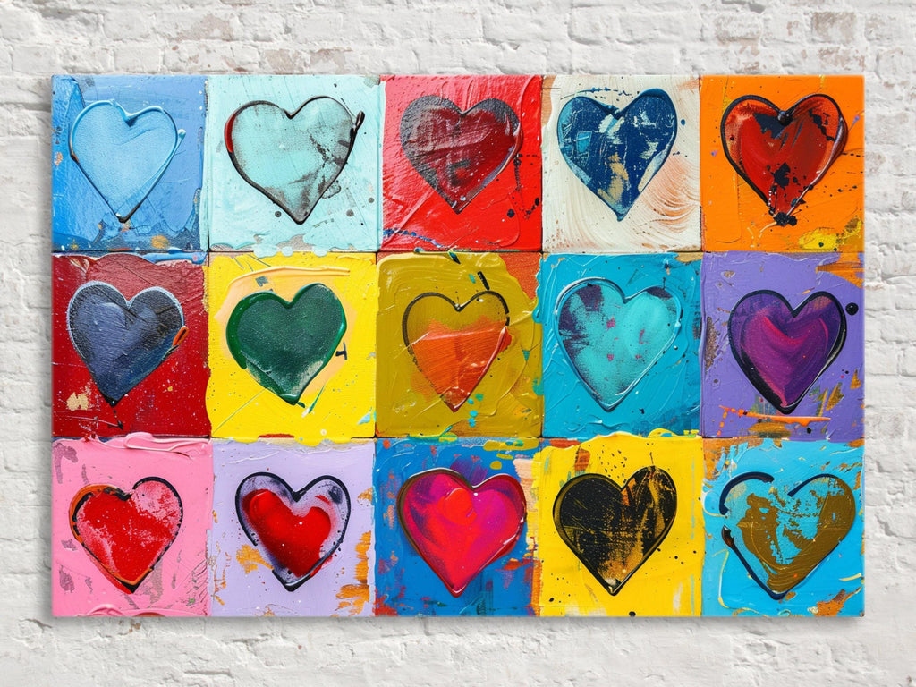 Abstract Heart Painting – Extra Large Gallery Wrapped Canvas | Colorful Hearts Art