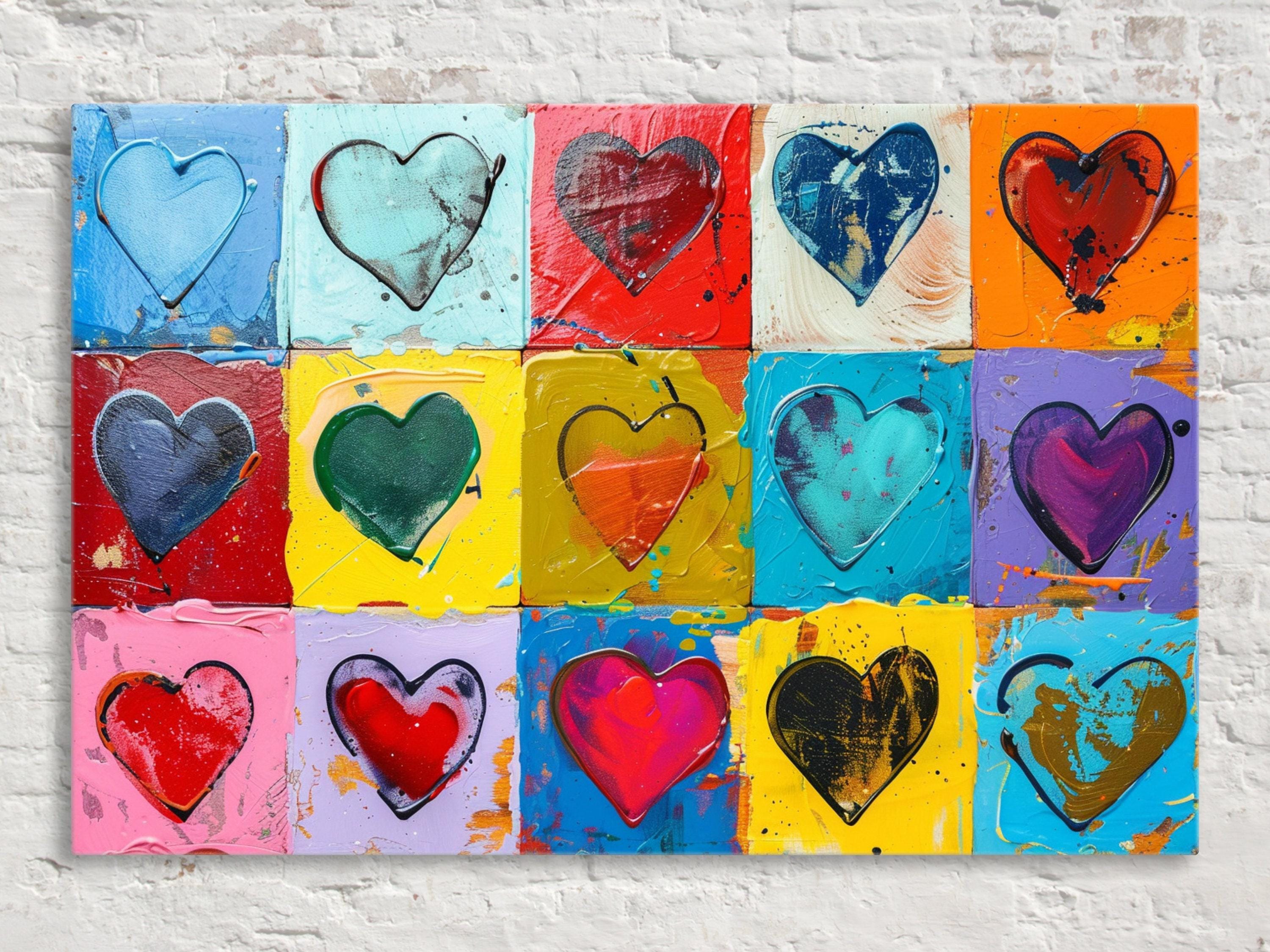 Abstract Heart Painting – Extra Large Gallery Wrapped Canvas | Colorful Hearts Art