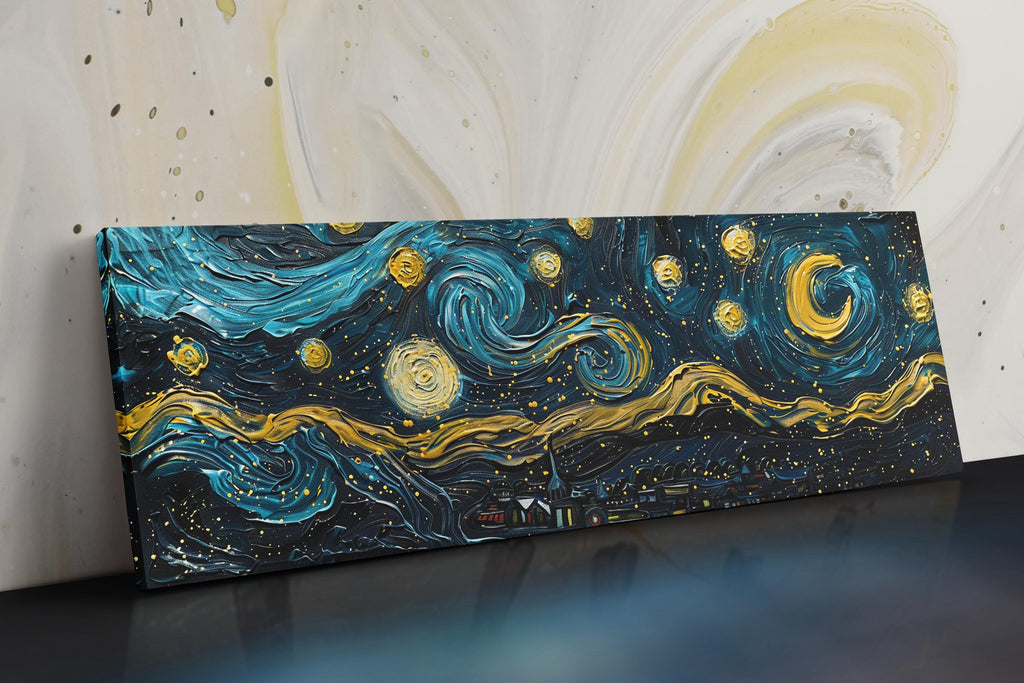 a painting of a night sky with stars and planets