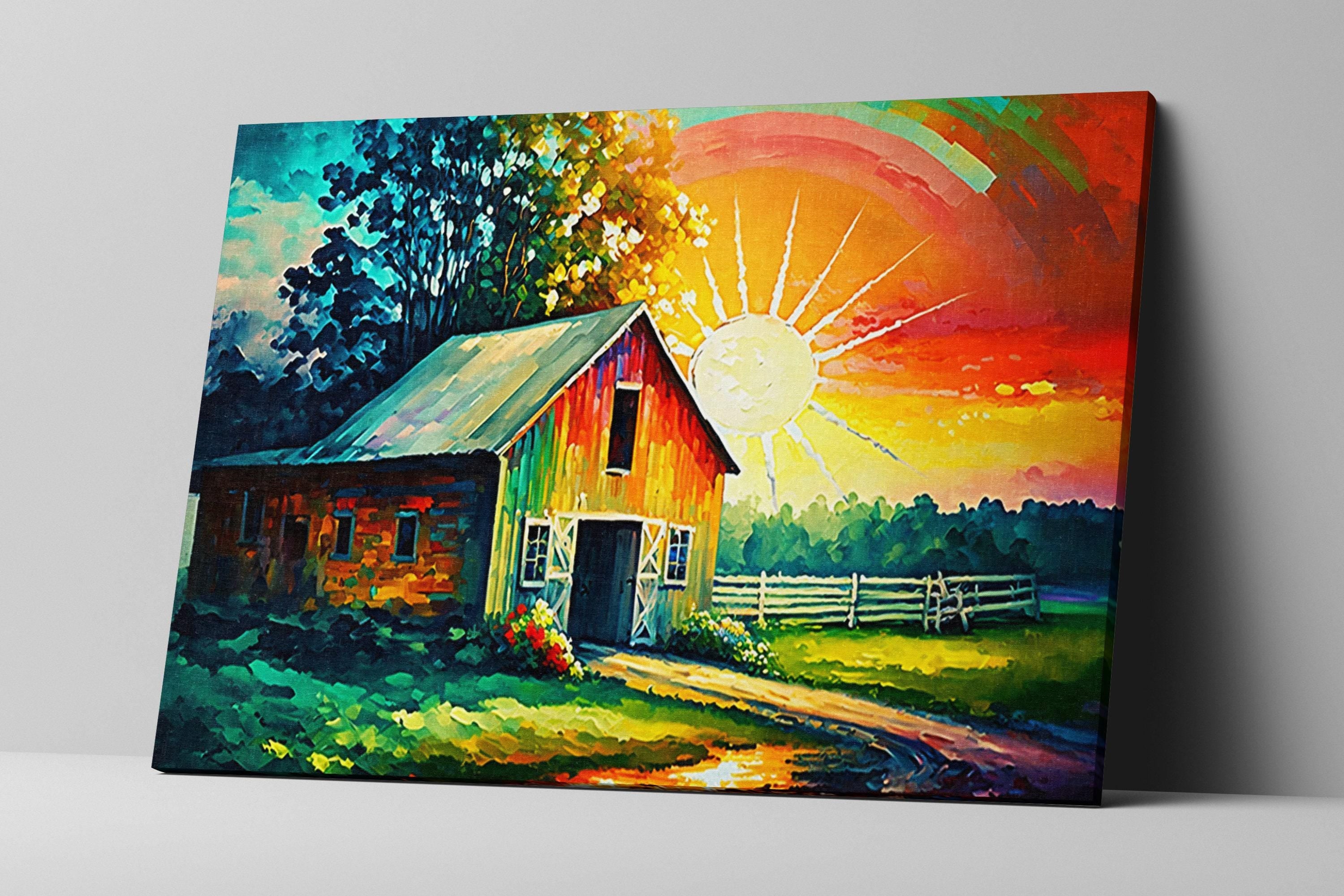 Rustic Farmhouse Wall Art - Large Canvas Print With Vintage Style Canvas & Wood Frame