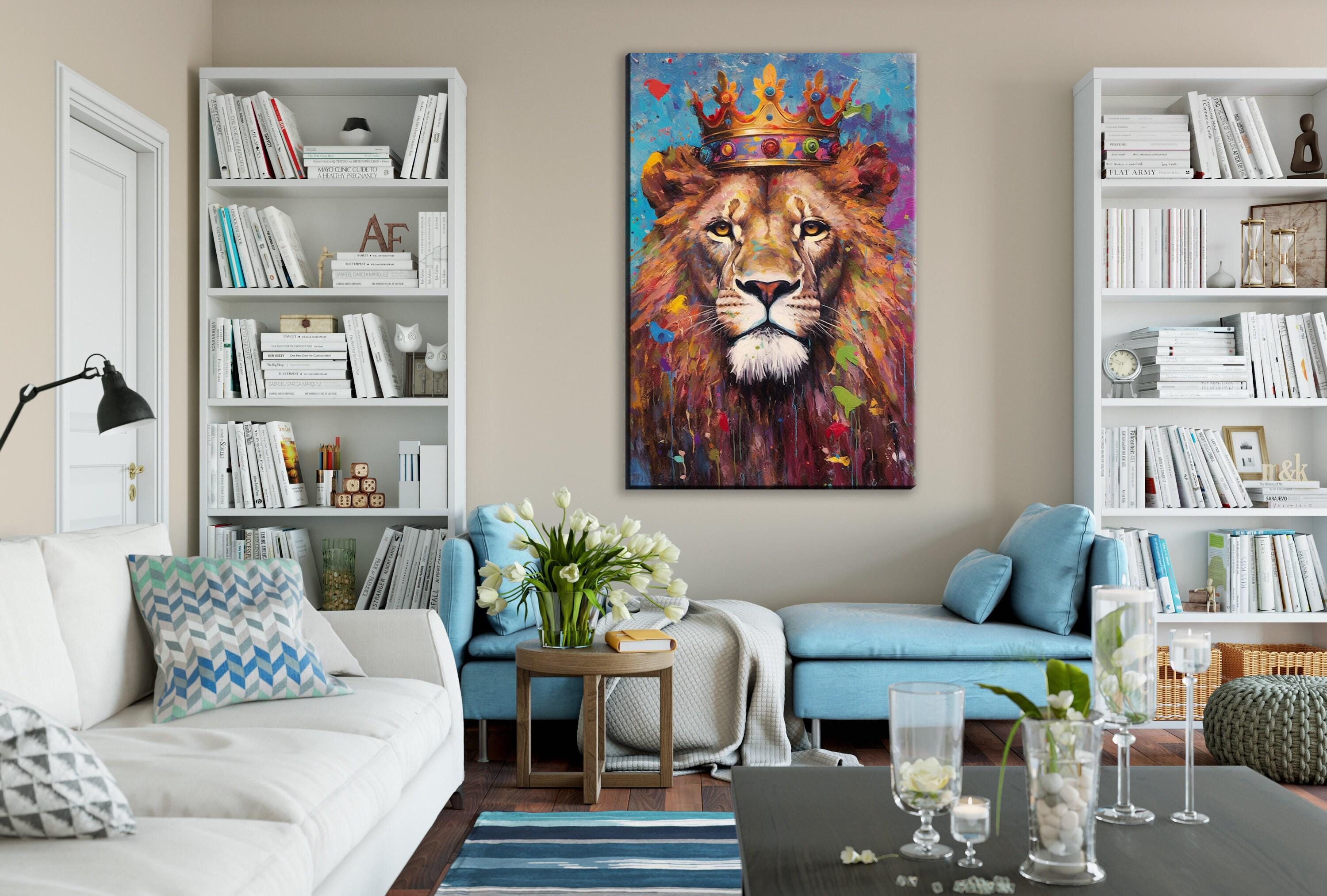 Lion Canvas Art – Large Gallery Wrapped Canvas with Majestic Lion Crown Painting